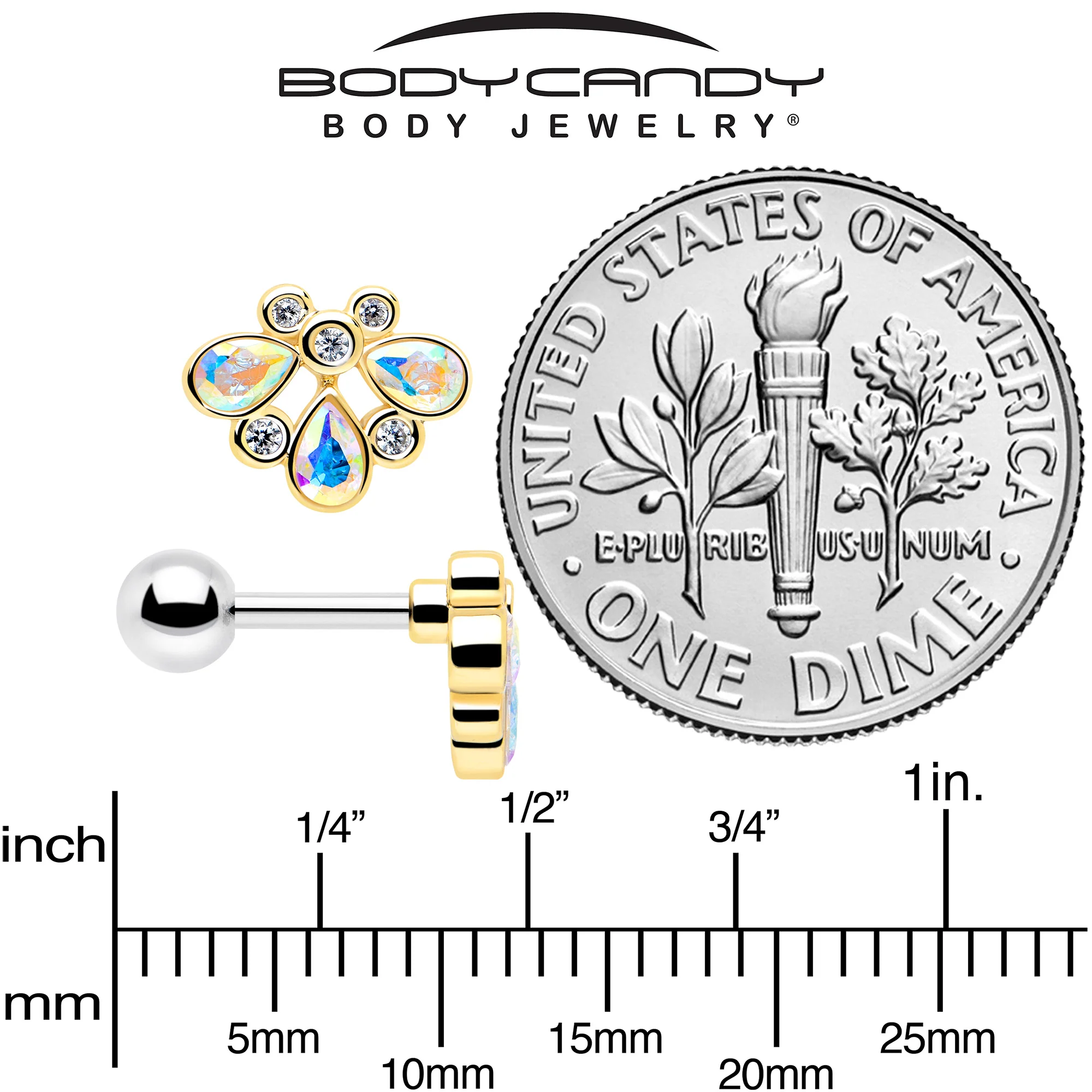 16G 1/4 Aurora Gem Golden Crown Deluxe Cartilage Tragus Earring - Image 5