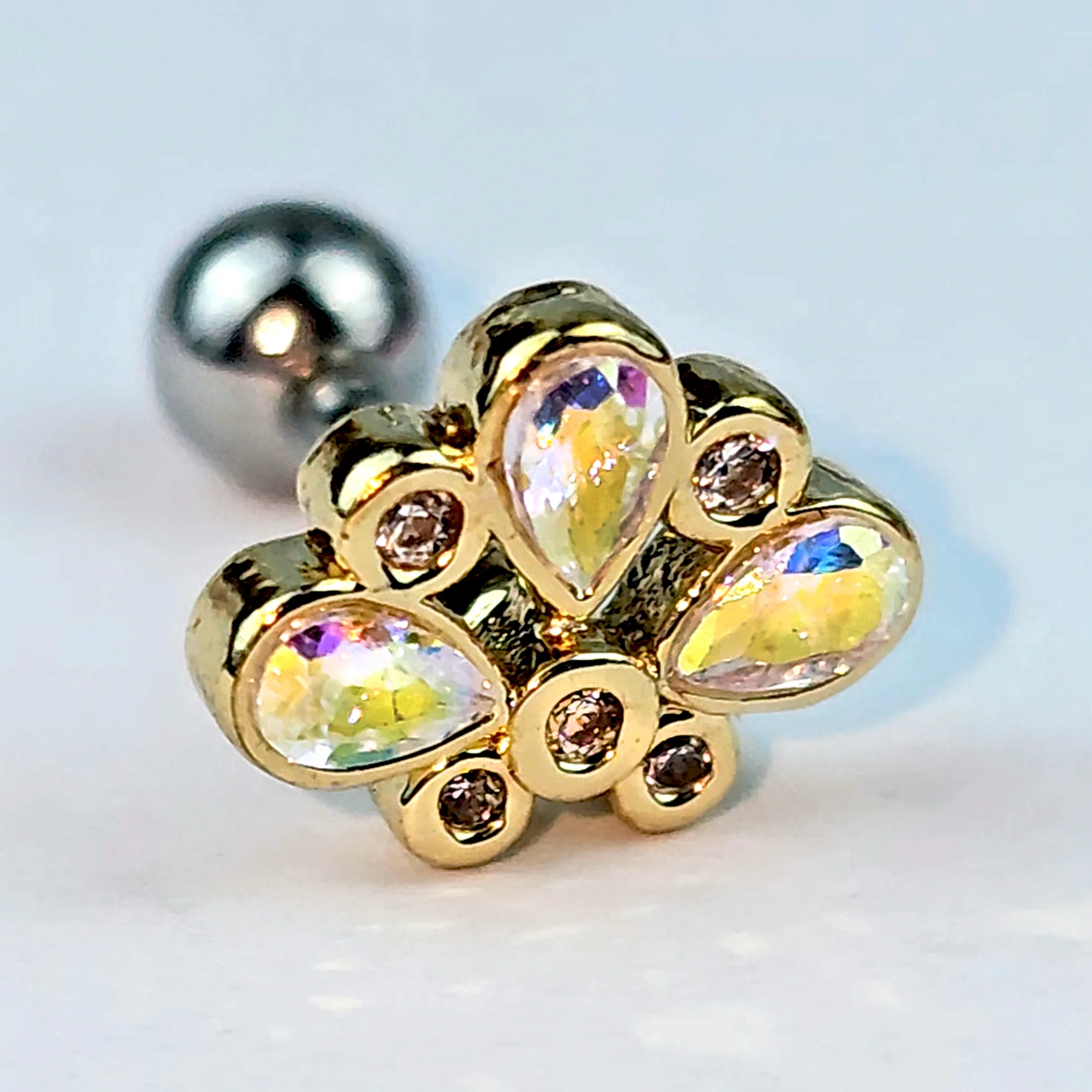 16G 1/4 Aurora Gem Golden Crown Deluxe Cartilage Tragus Earring - Image 6