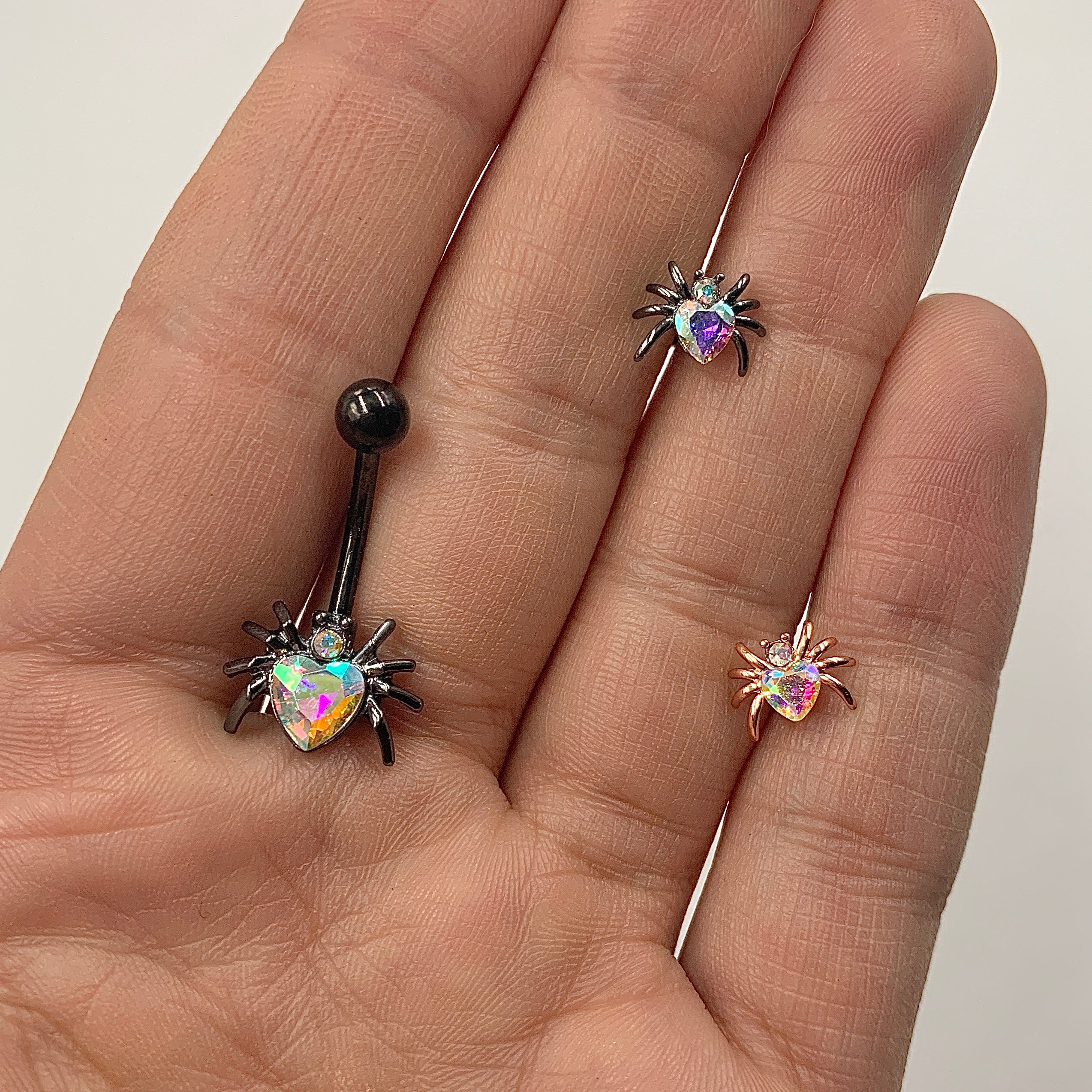16G 1/4 Aurora Gem Heart Spider Cartilage Tragus - Image 2
