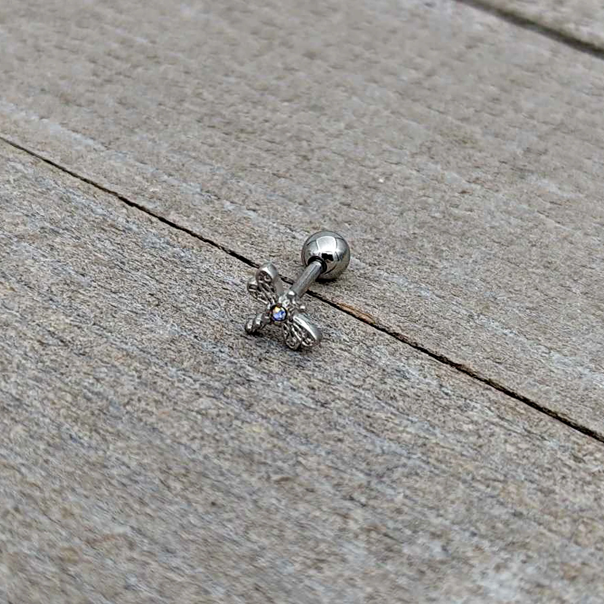 16G 1/4 Aurora Gem Ornate Dragonfly Cartilage Tragus Earring - Image 7