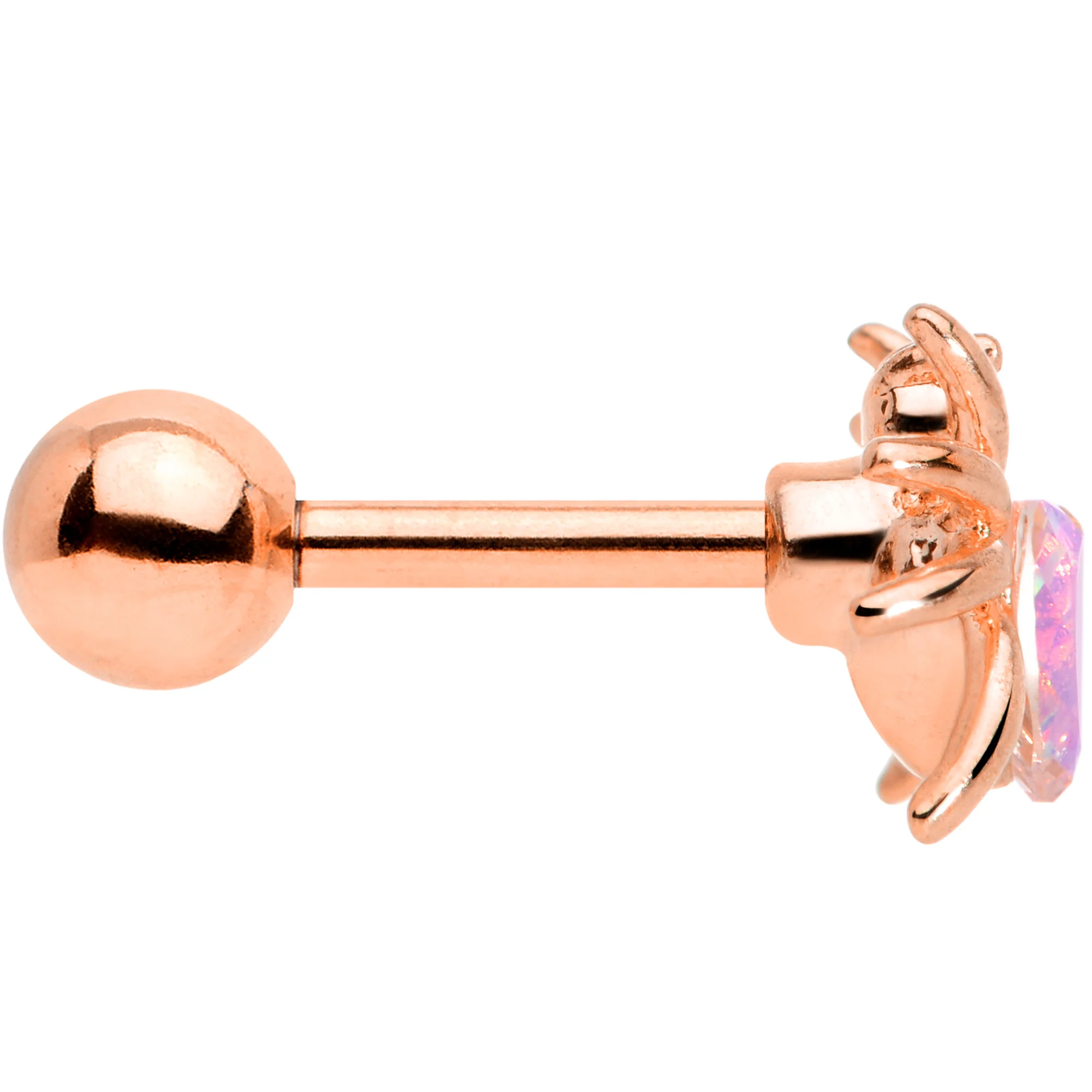 16G 1/4 Aurora Gem Rose Gold Tone Heart Spider Cartilage Tragus - Image 4