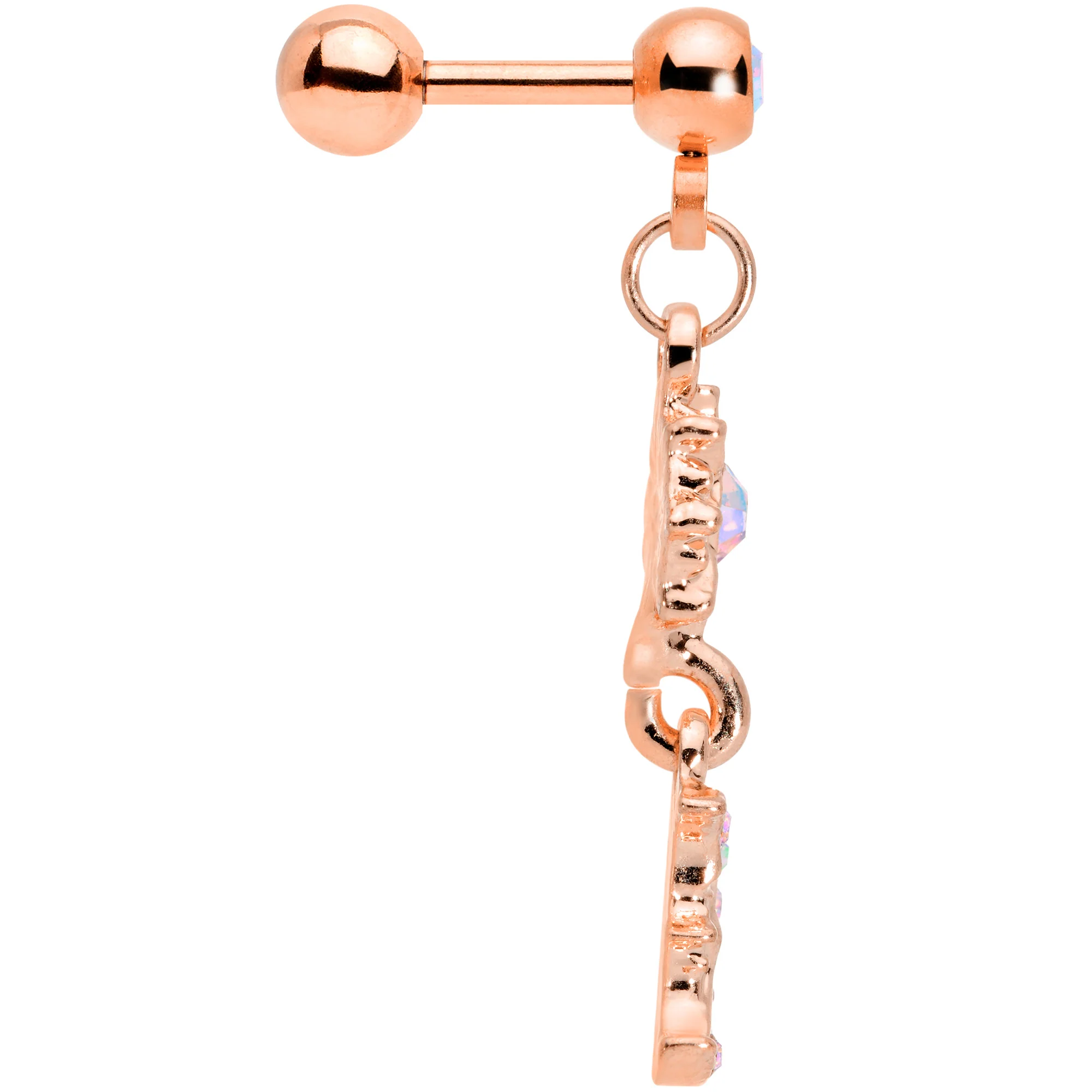 16G 1/4 Aurora Gem Rose Gold Tone Moon Dangle Cartilage Tragus - Image 3