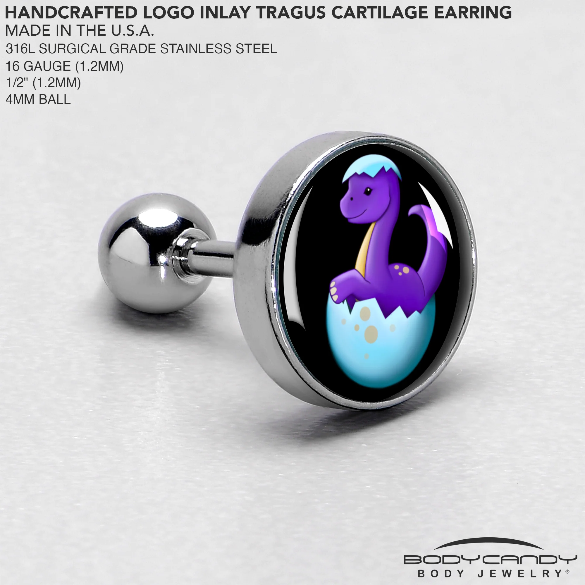 16G 1/4 Baby Dinosaur Cartilage Tragus Earring by Onyx O - Image 4