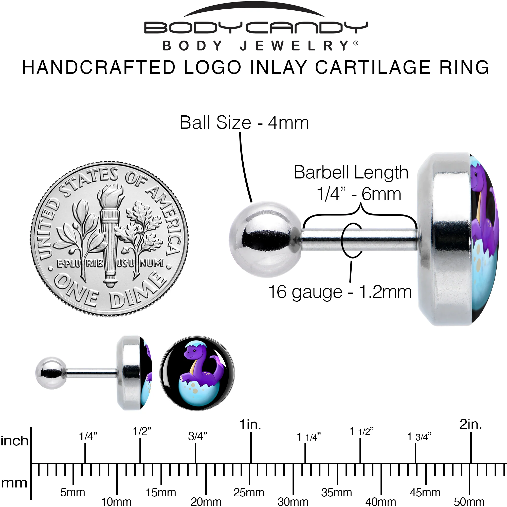 16G 1/4 Baby Dinosaur Cartilage Tragus Earring by Onyx O - Image 6