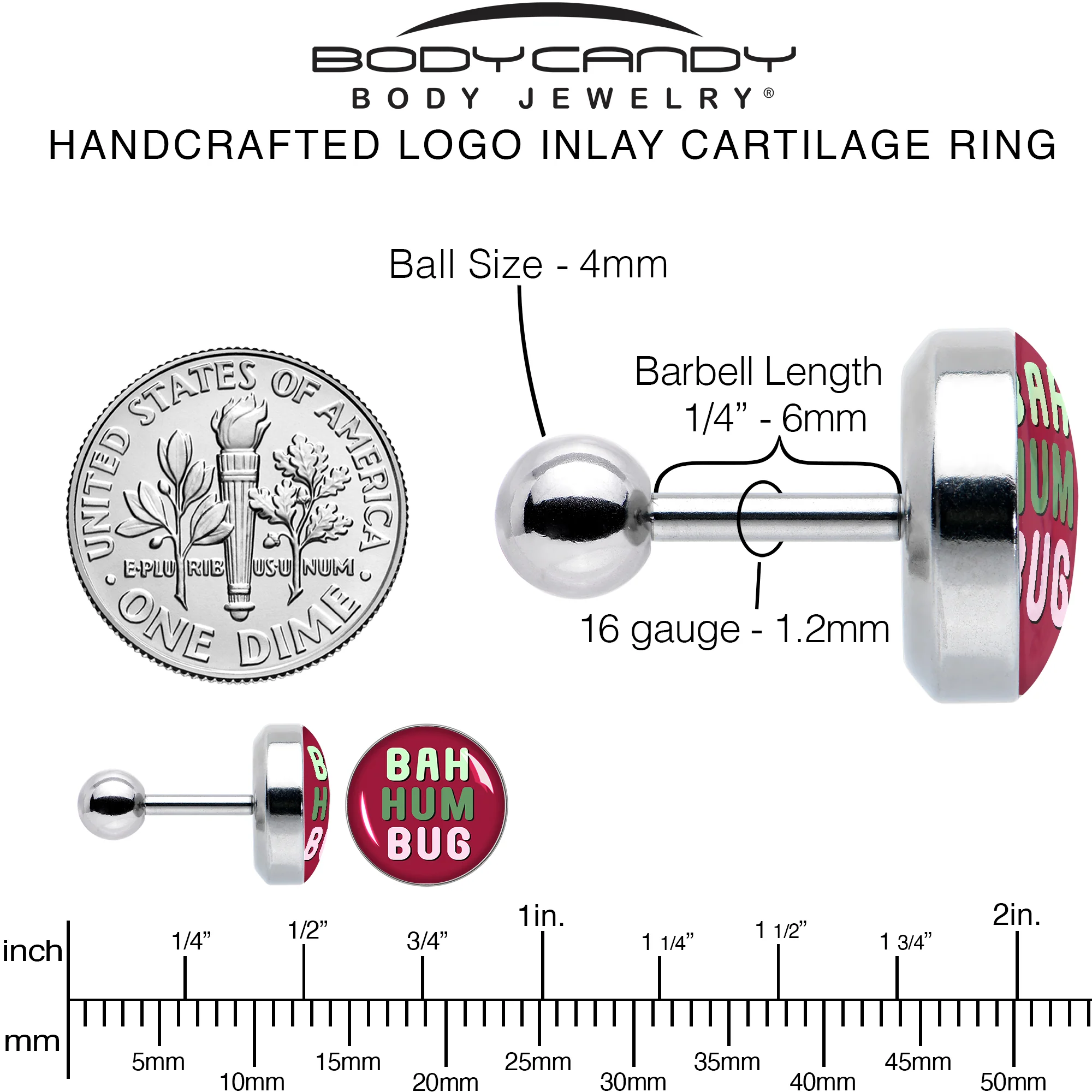 16G 1/4 Bah Humbug Holiday Grouch Tragus Cartilage Earring by Onyx O - Image 6