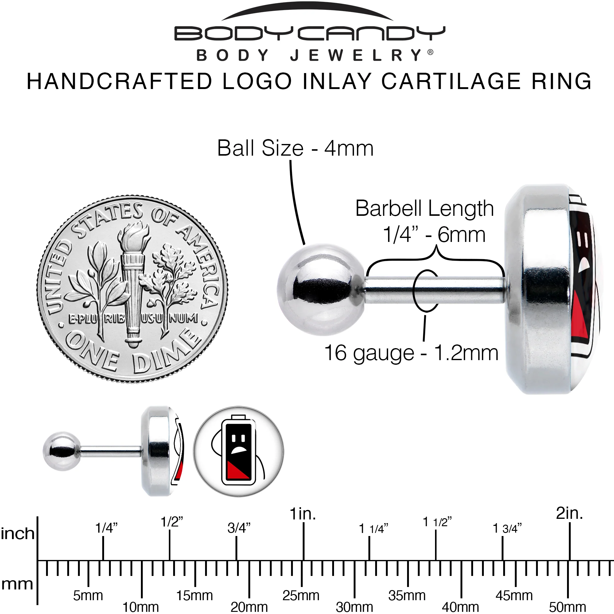 16G 1/4 Battery Empty Cartilage Tragus Earring by Onyx O - Image 6