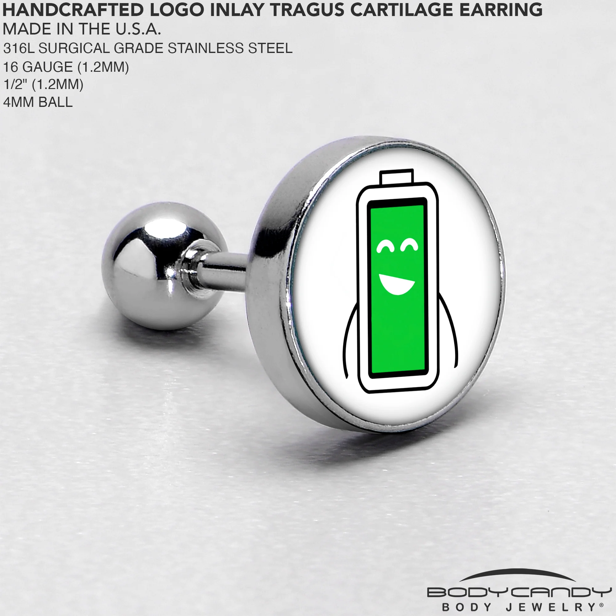16G 1/4 Battery Full Cartilage Tragus Earring by Onyx O - Image 4
