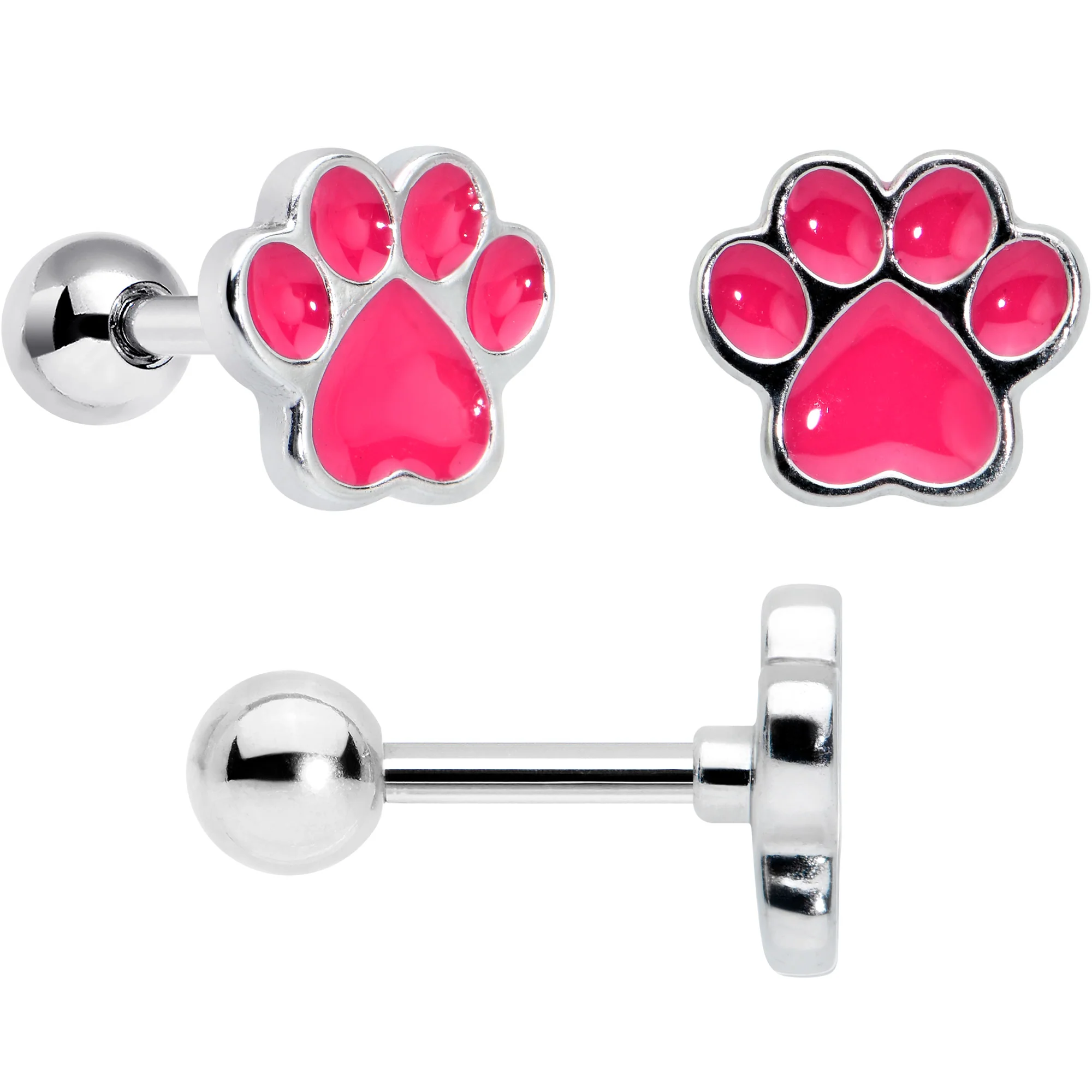16G 1/4 Bear Pearlescent Pink Paw Cartilage Earring Curation Set of 3 - Image 4