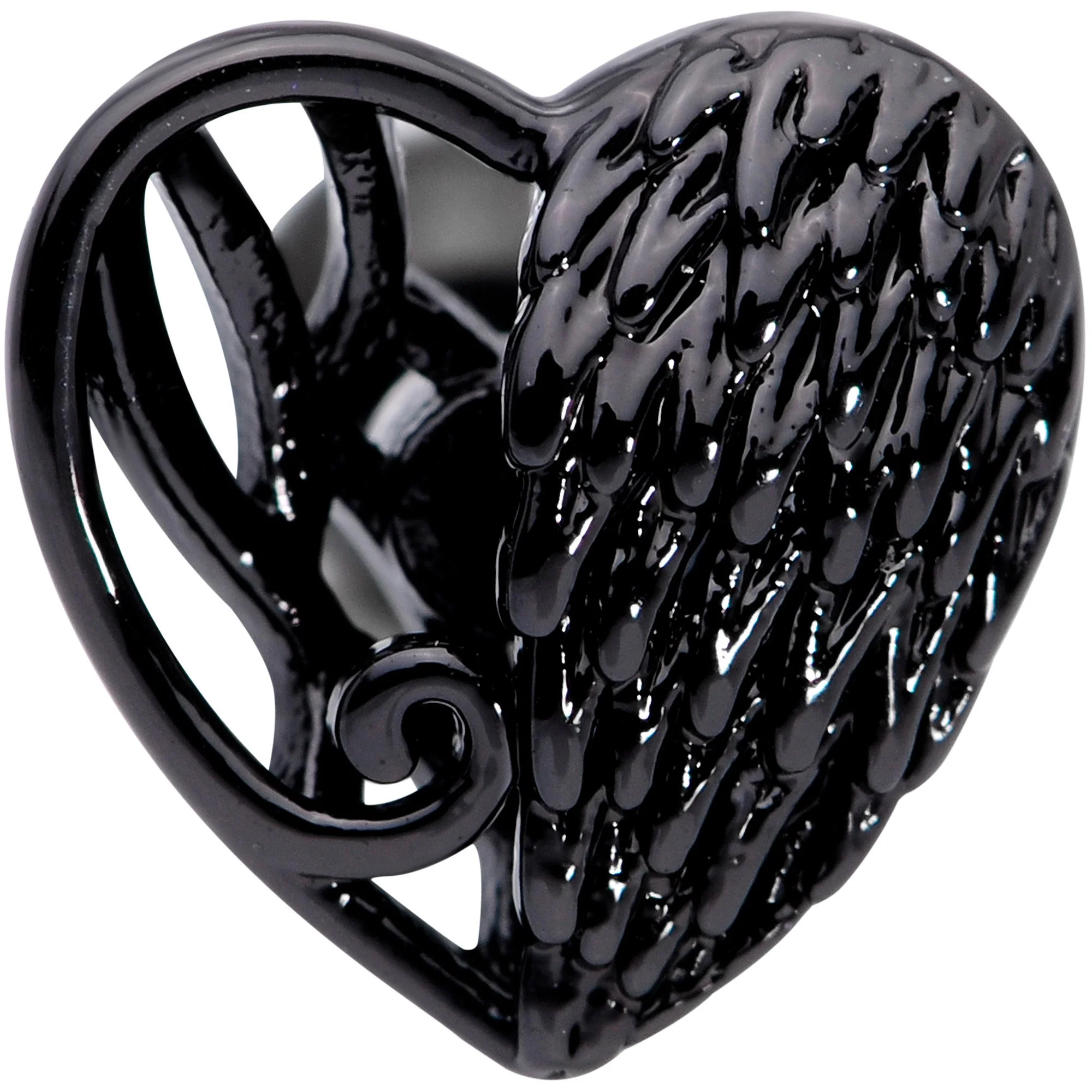 16G 1/4 Black Angels Wing Heart Tragus Cartilage Earring - Image 2
