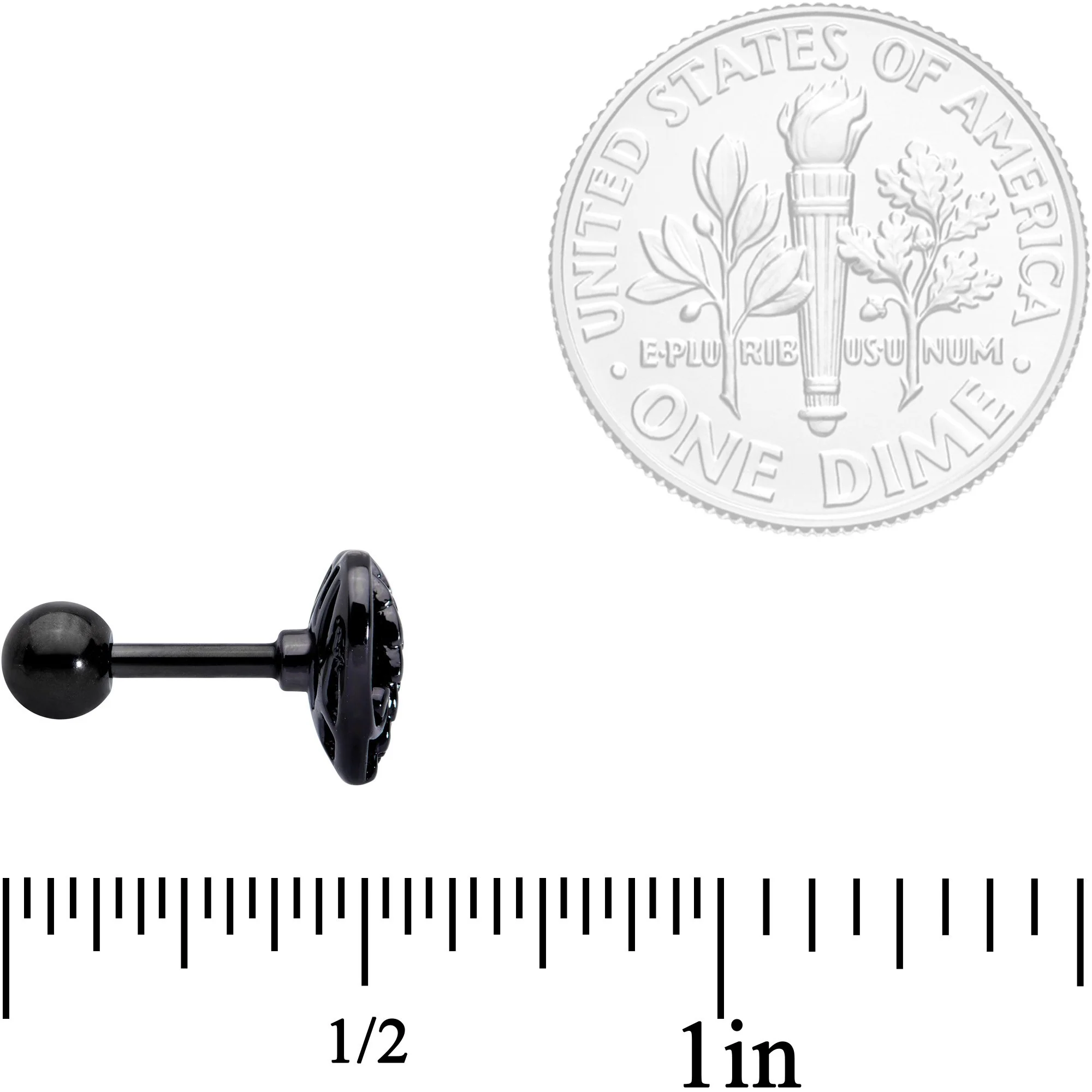 16G 1/4 Black Angels Wing Heart Tragus Cartilage Earring - Image 4