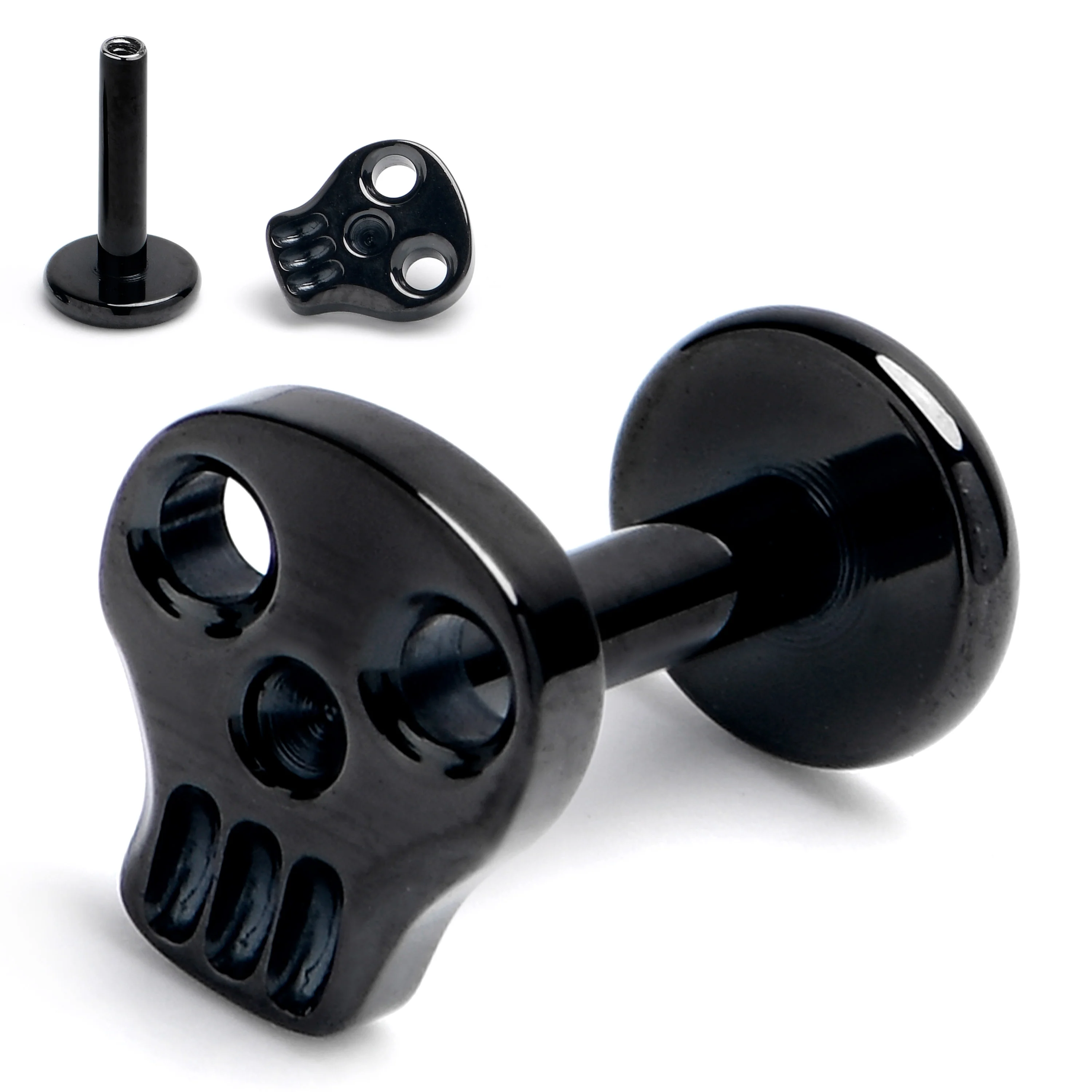16G 1/4 Black ASTM F-136 Implant Grade Titanium Internally Threaded Skull Labret