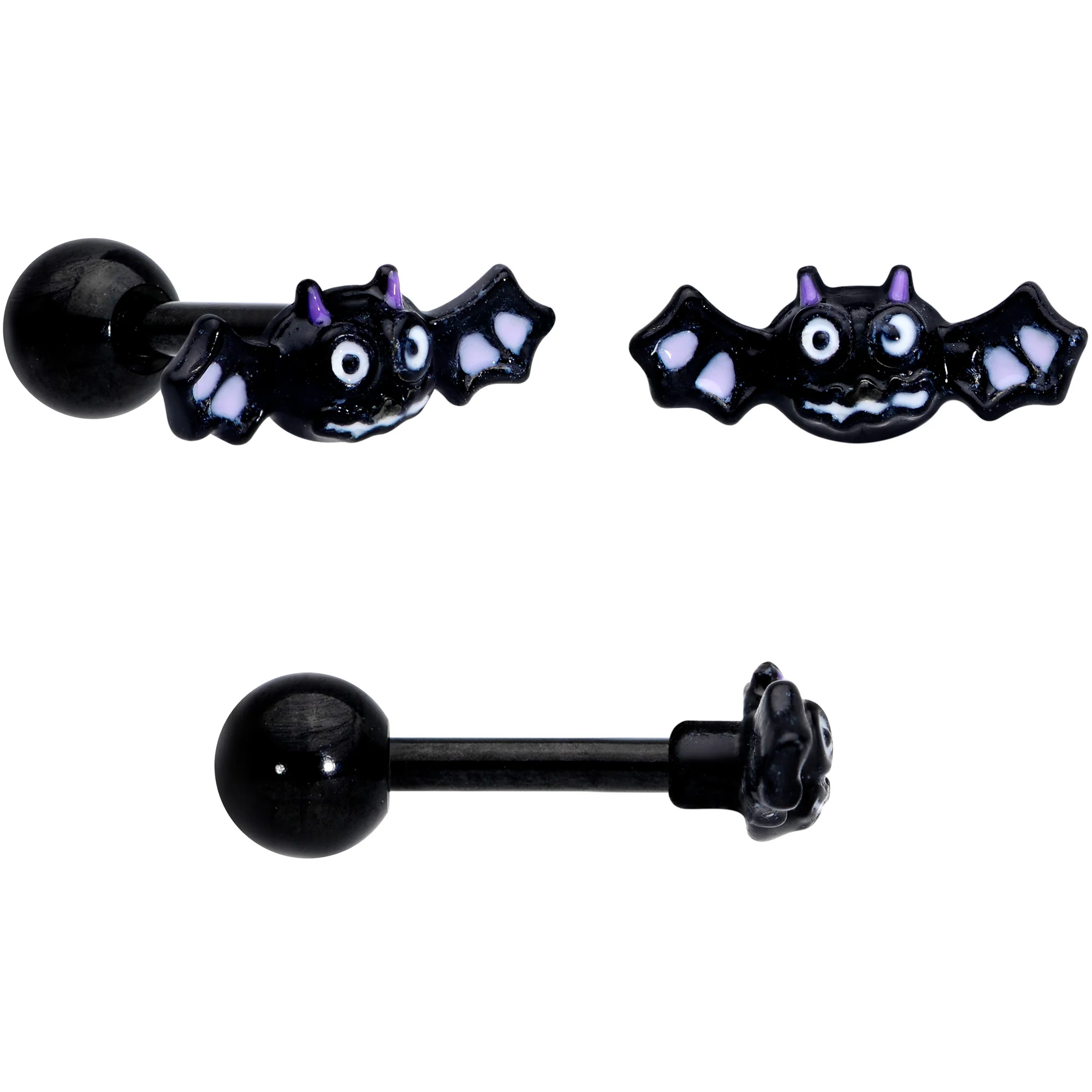 16G 1/4 Black Bat Ghost Halloween Cartilage Tragus Set of 3 - Image 3