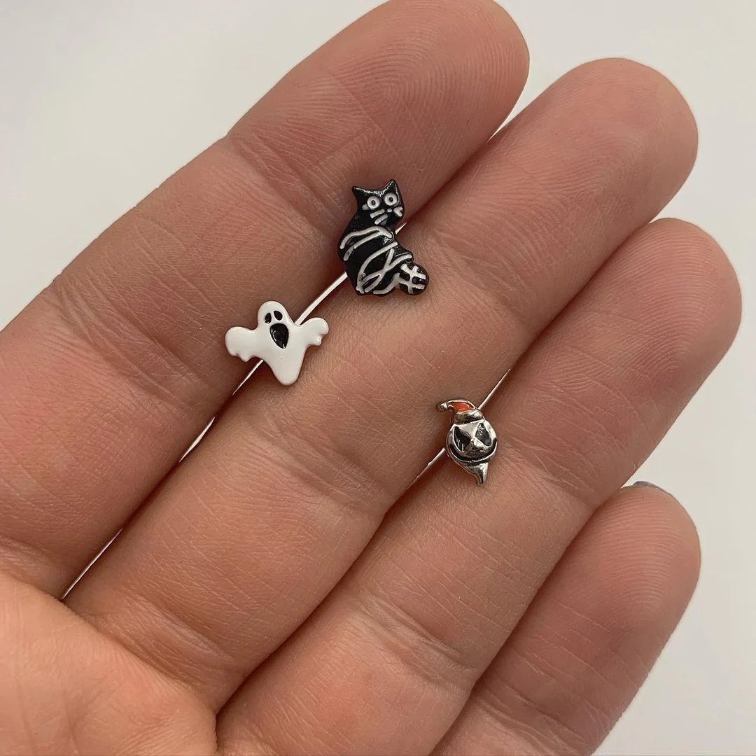 16G 1/4 Black Cat Ghost Halloween Cartilage Tragus Curation Set of 3 - Image 2
