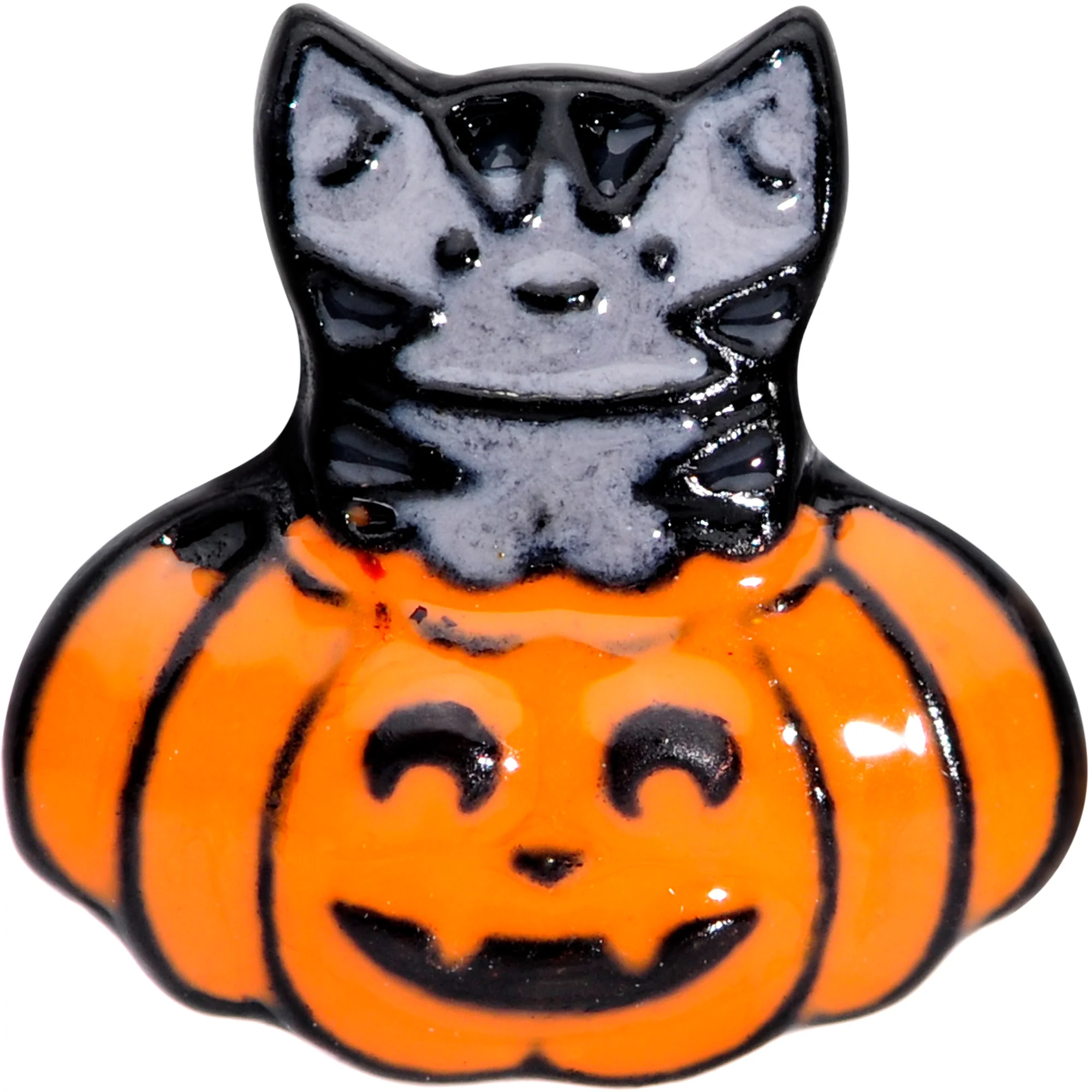 16G 1/4 Black Cat Surprise Pumpkin Halloween Cartilage Tragus - Image 2
