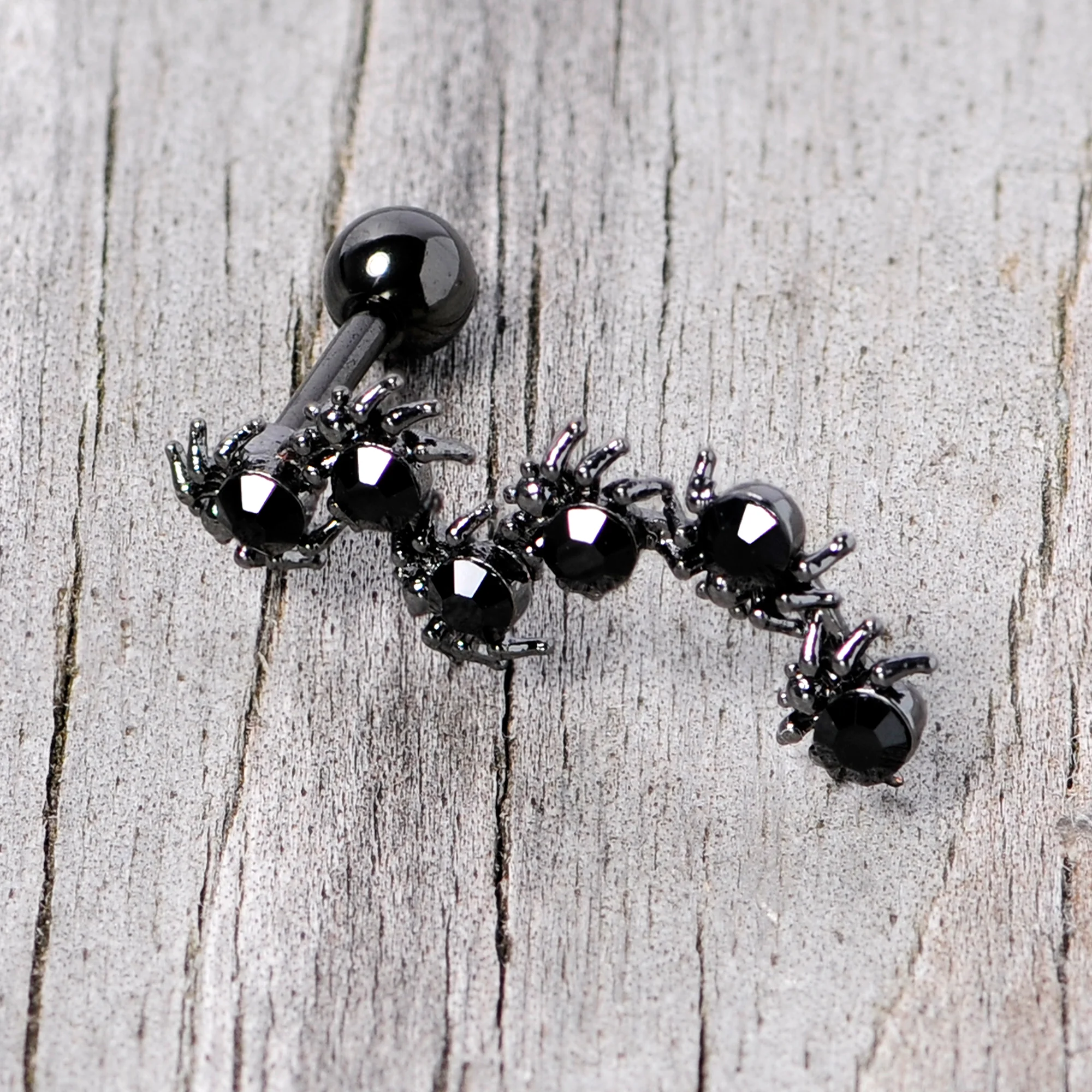 16G 1/4 Black CZ Gem Black Spider Halloween Cartilage Tragus - Image 3
