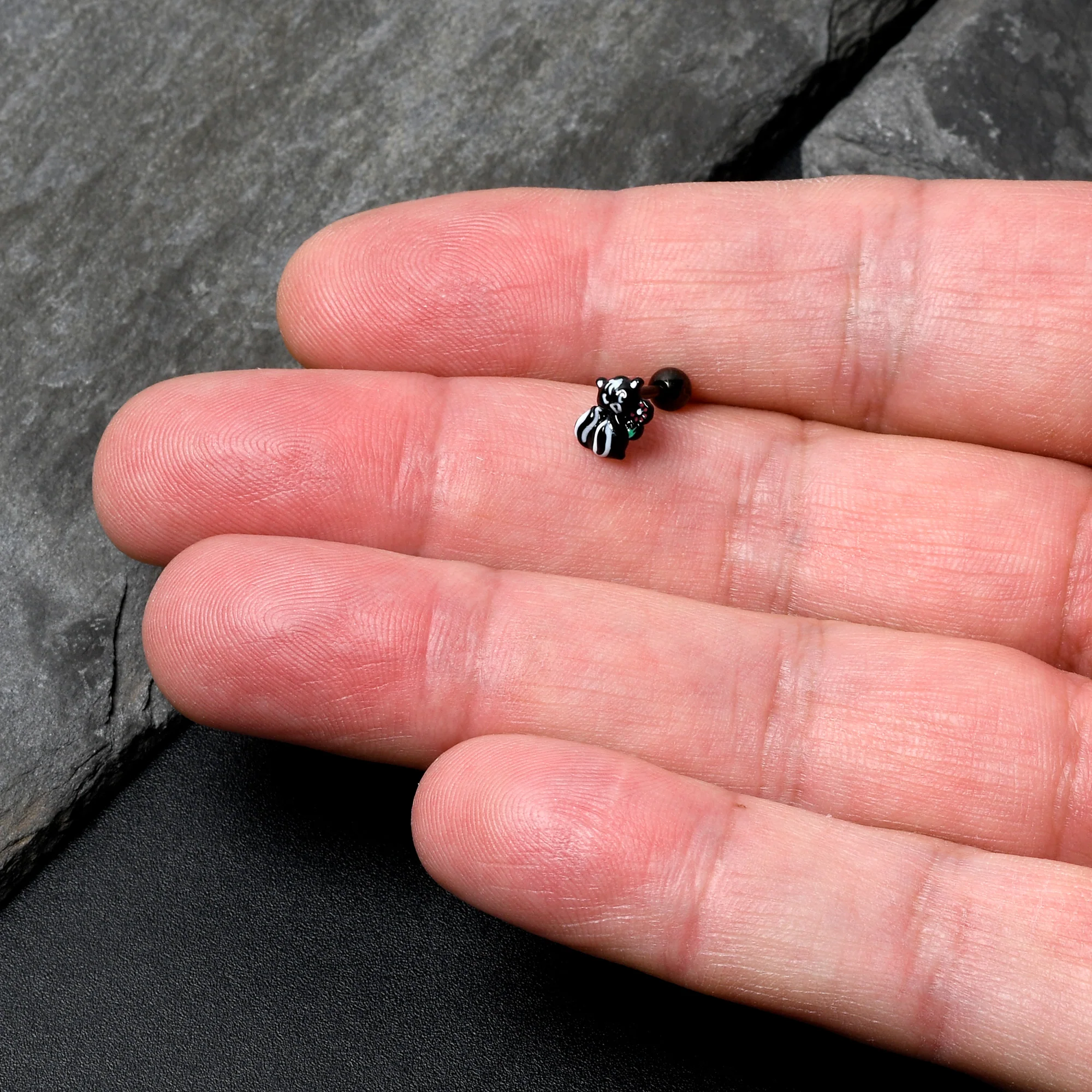 16G 1/4 Black Funky Skunk Cartilage Tragus Earring - Image 4