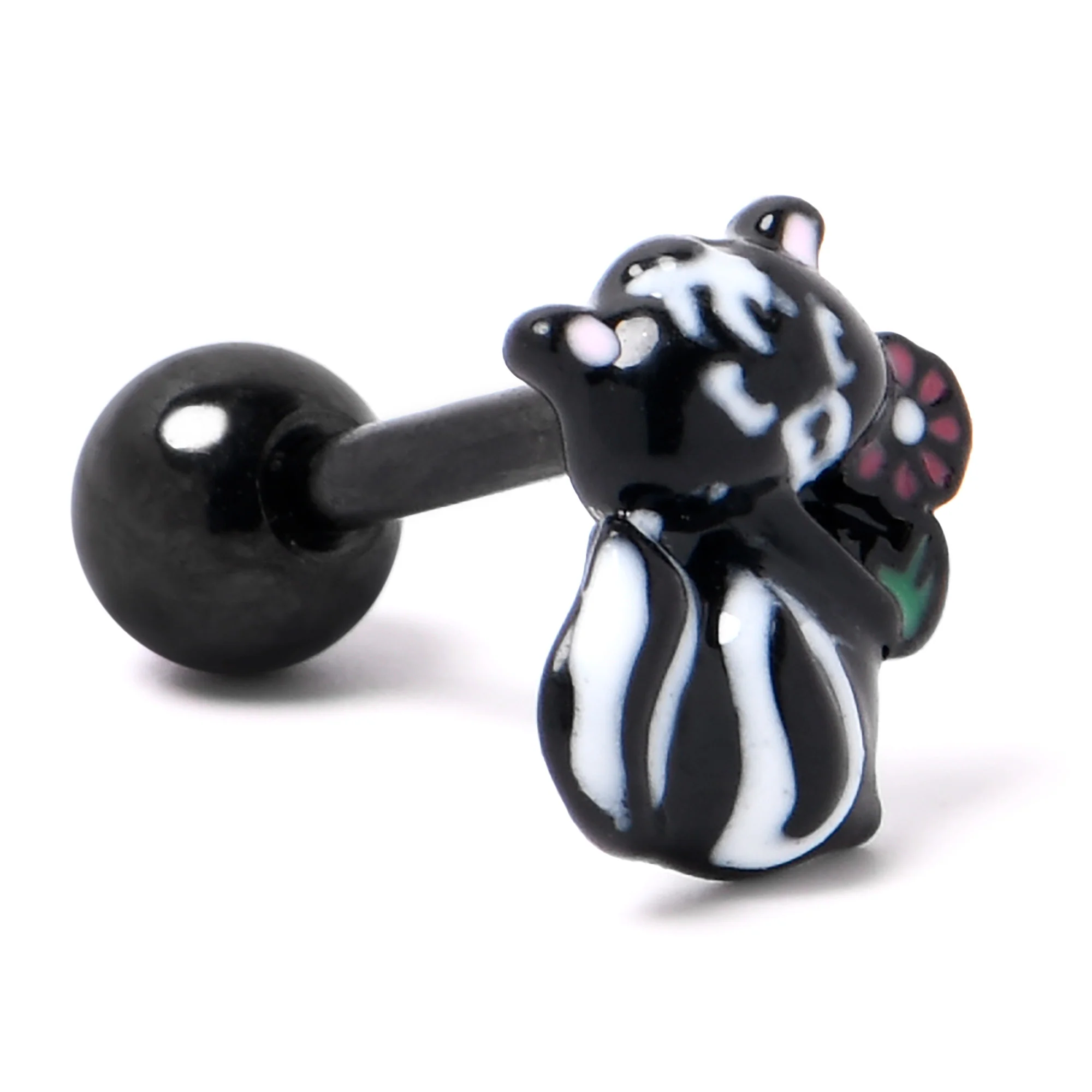 16G 1/4 Black Funky Skunk Cartilage Tragus Earring - Image 5