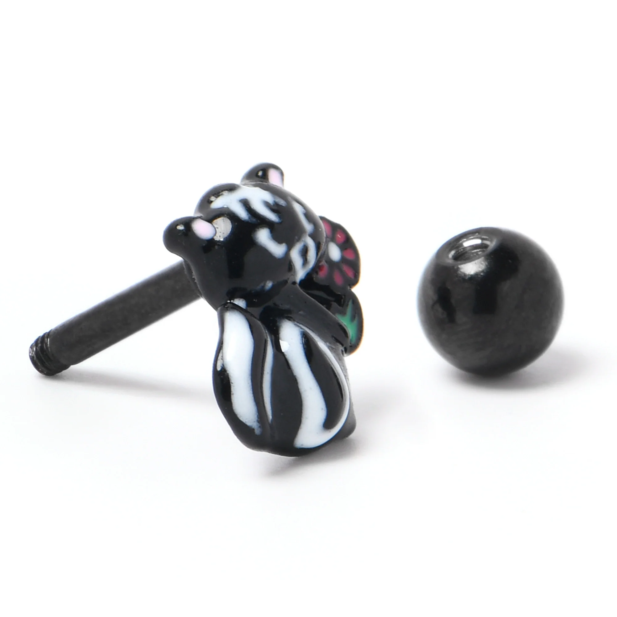 16G 1/4 Black Funky Skunk Cartilage Tragus Earring - Image 6