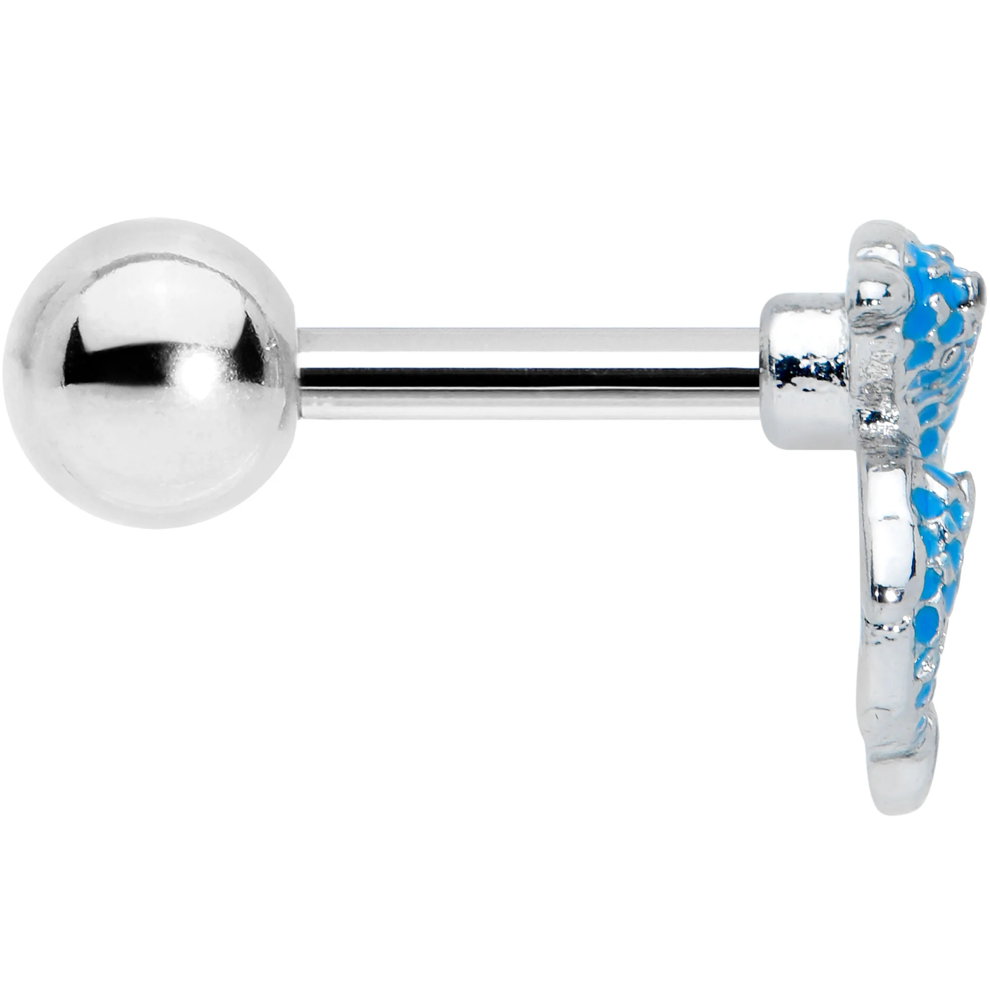 16G 1/4 Black Gem Blue Leaping Dolphins Cartilage Tragus Earring - Image 3