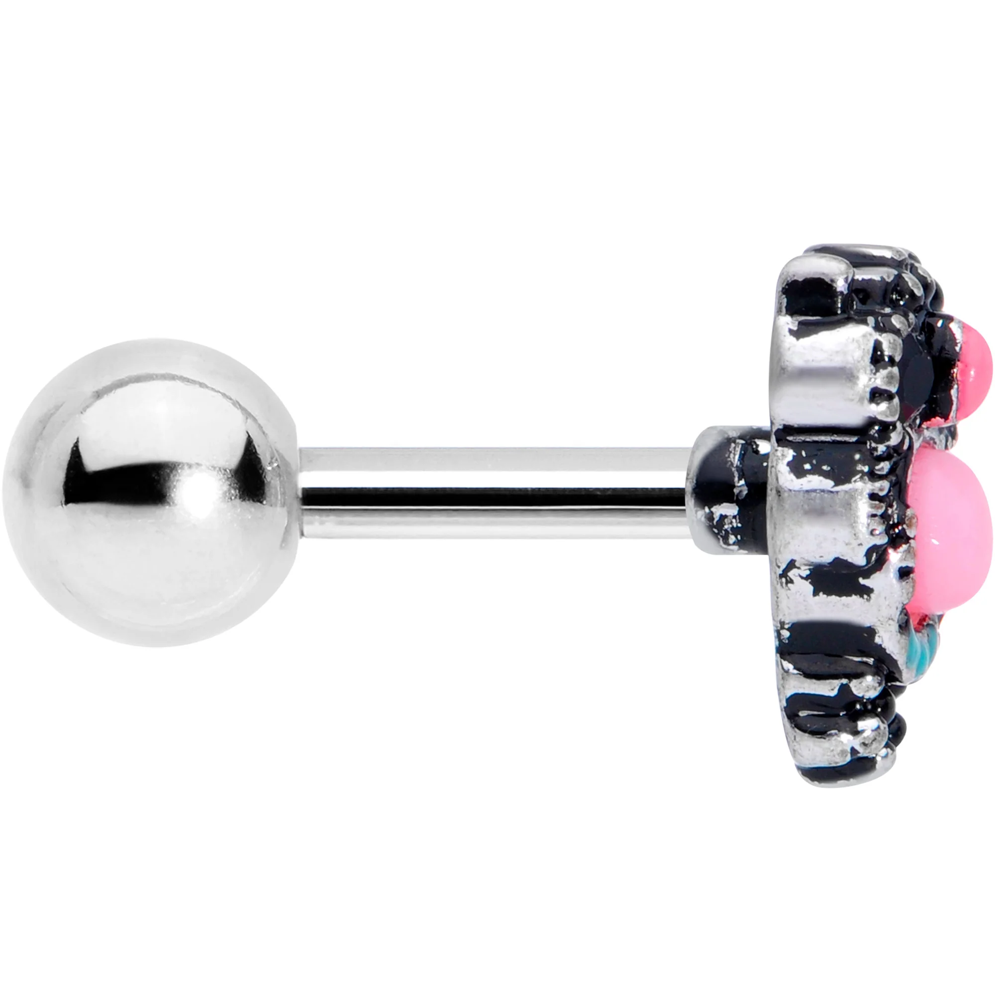 16G 1/4 Black Gem Pink Orb Owl Cartilage Tragus Earring - Image 3