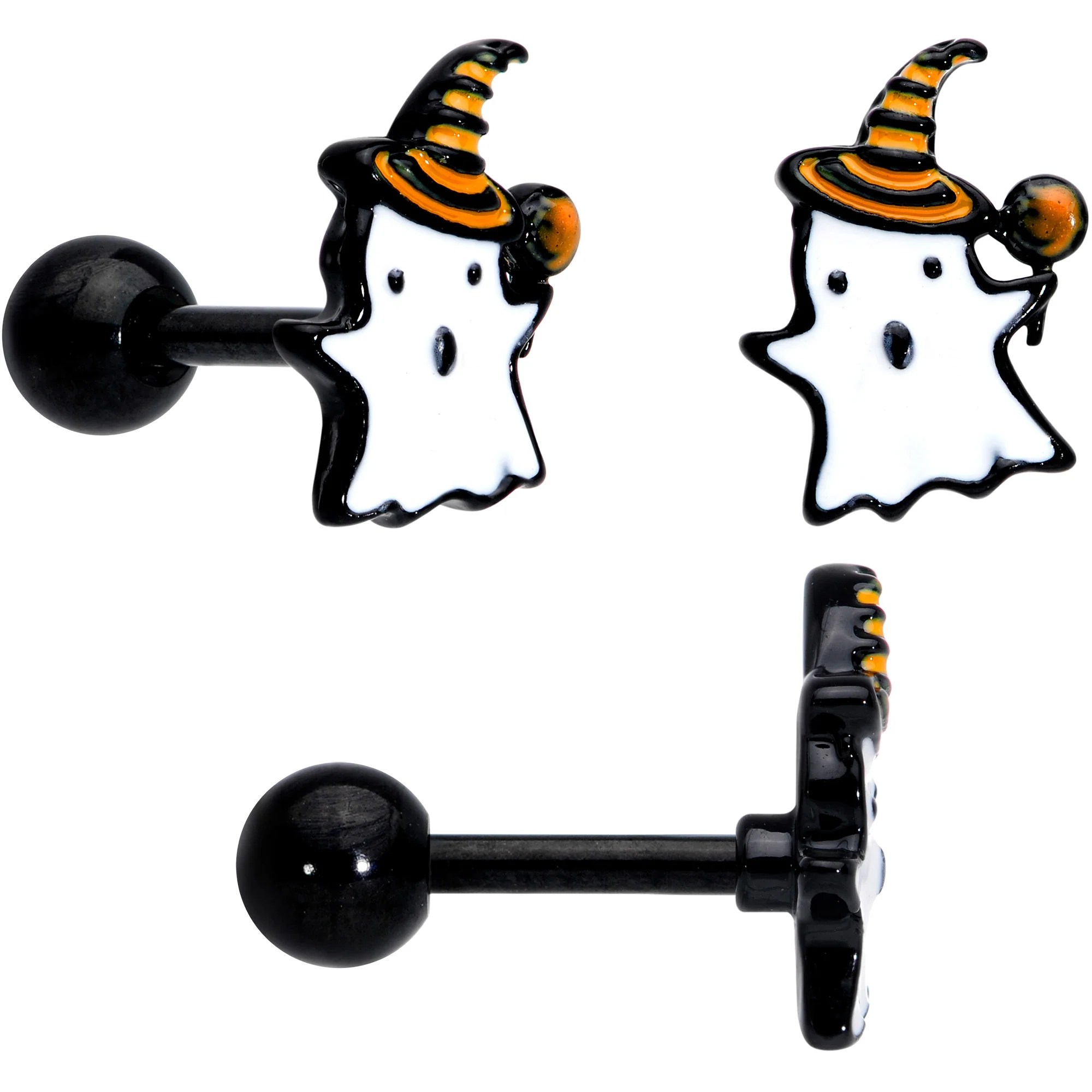 16G 1/4 Black Ghosts Hat Bat Halloween Cartilage Tragus Set of 3 - Image 2