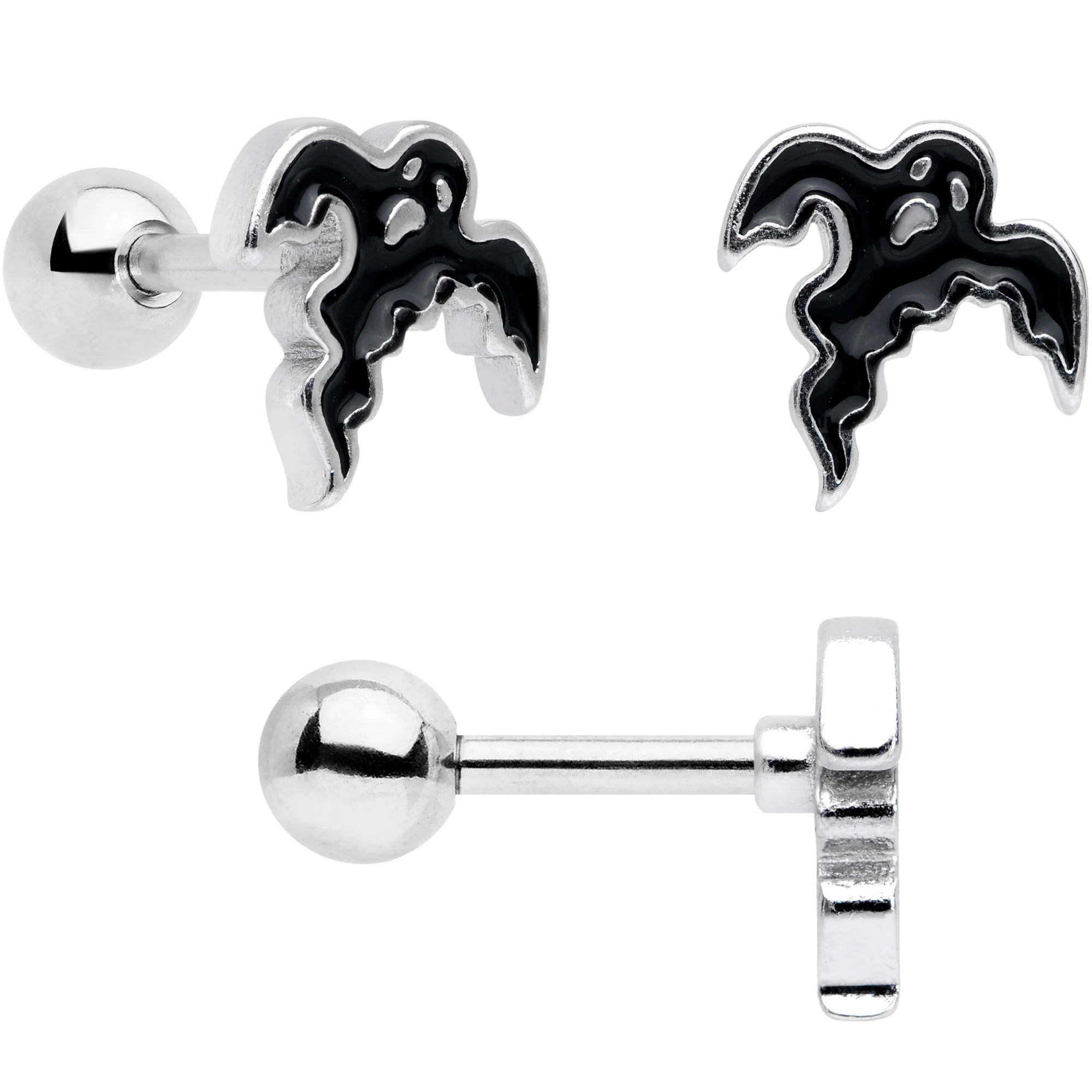 16G 1/4 Black Ghosts Hat Bat Halloween Cartilage Tragus Set of 3 - Image 3