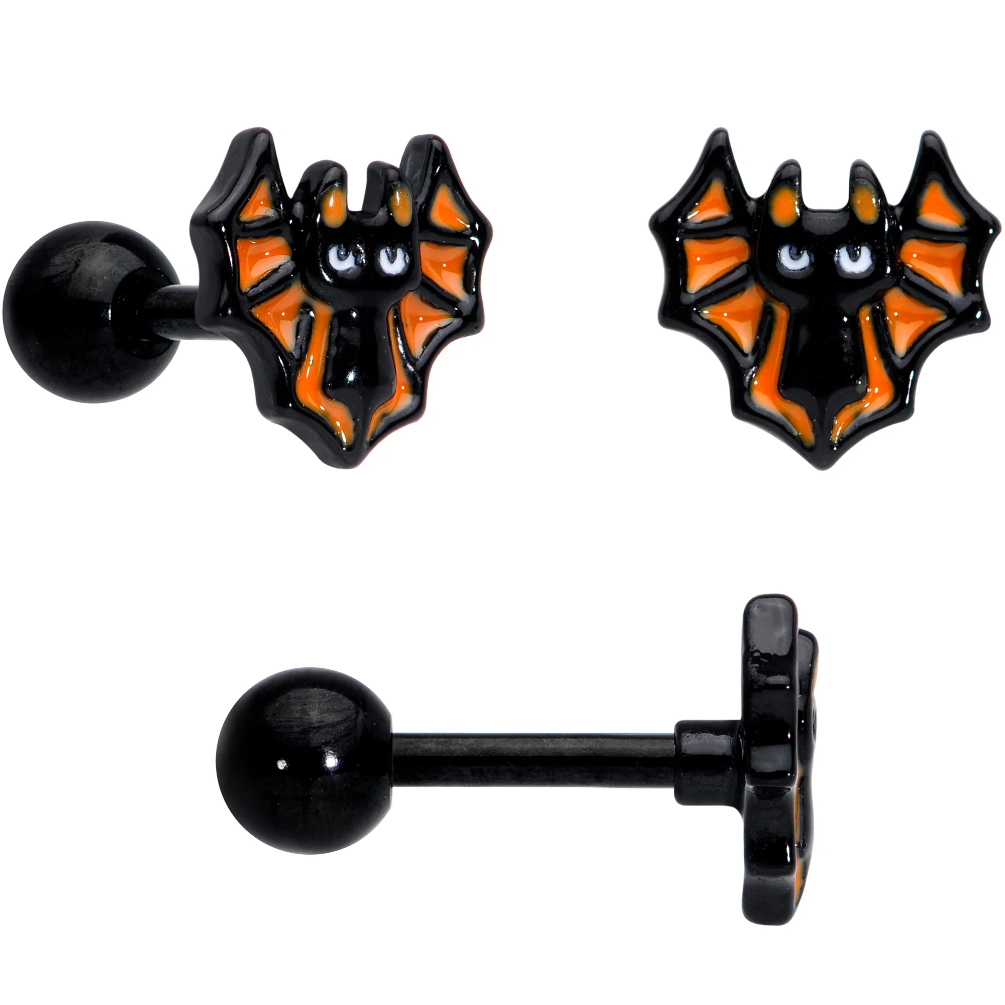 16G 1/4 Black Ghosts Hat Bat Halloween Cartilage Tragus Set of 3 - Image 4