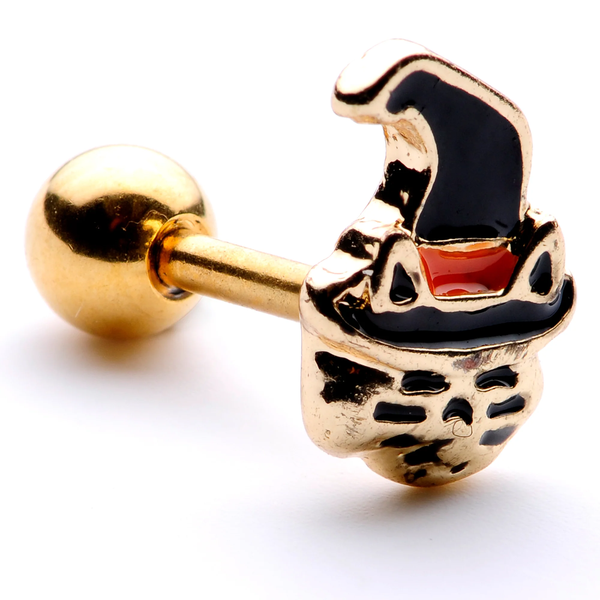 16G 1/4 Black Gold Tone Witch Hat Cat Halloween Cartilage Tragus