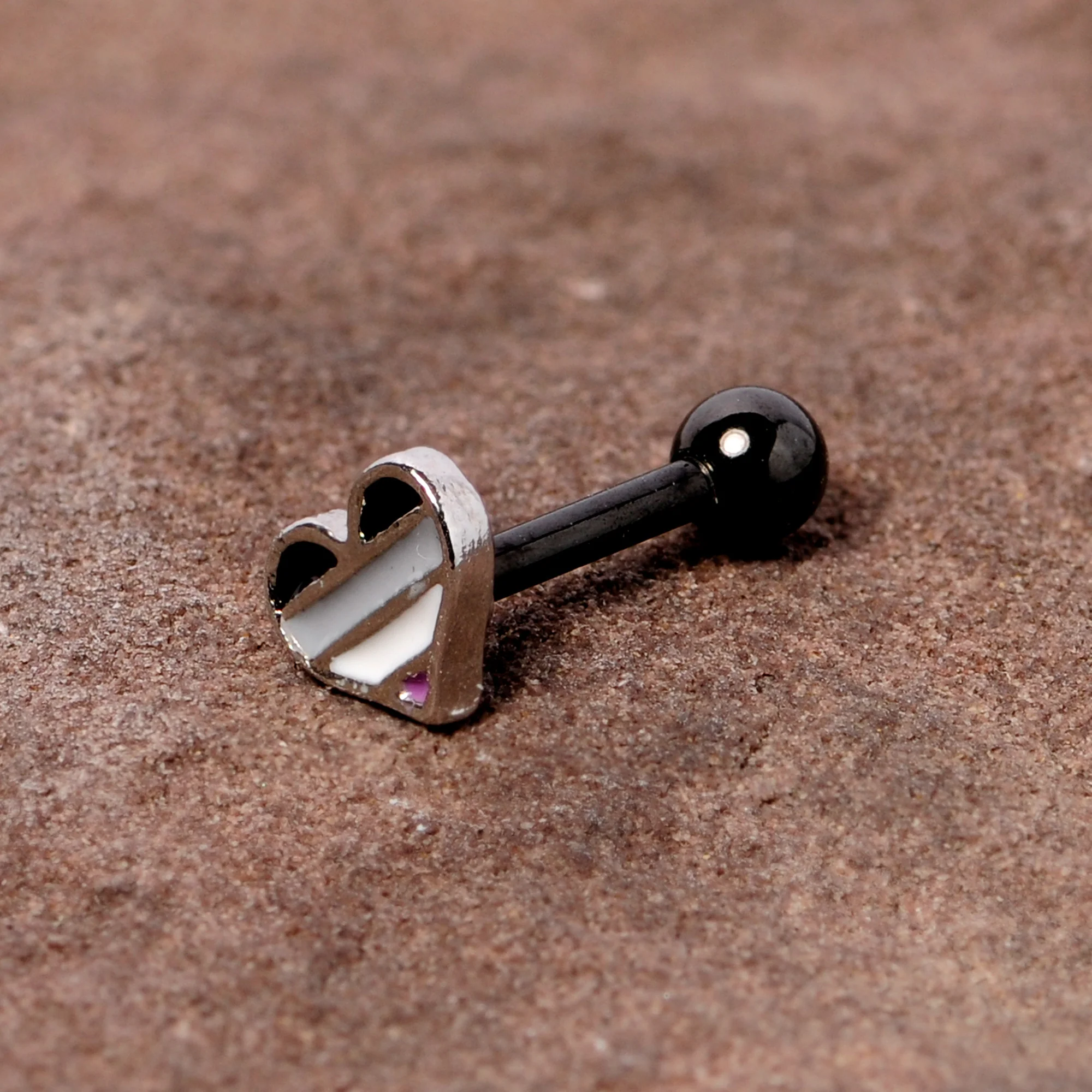 16G 1/4 Black Grey Purple Asexual Pride Heart Cartilage Tragus - Image 2