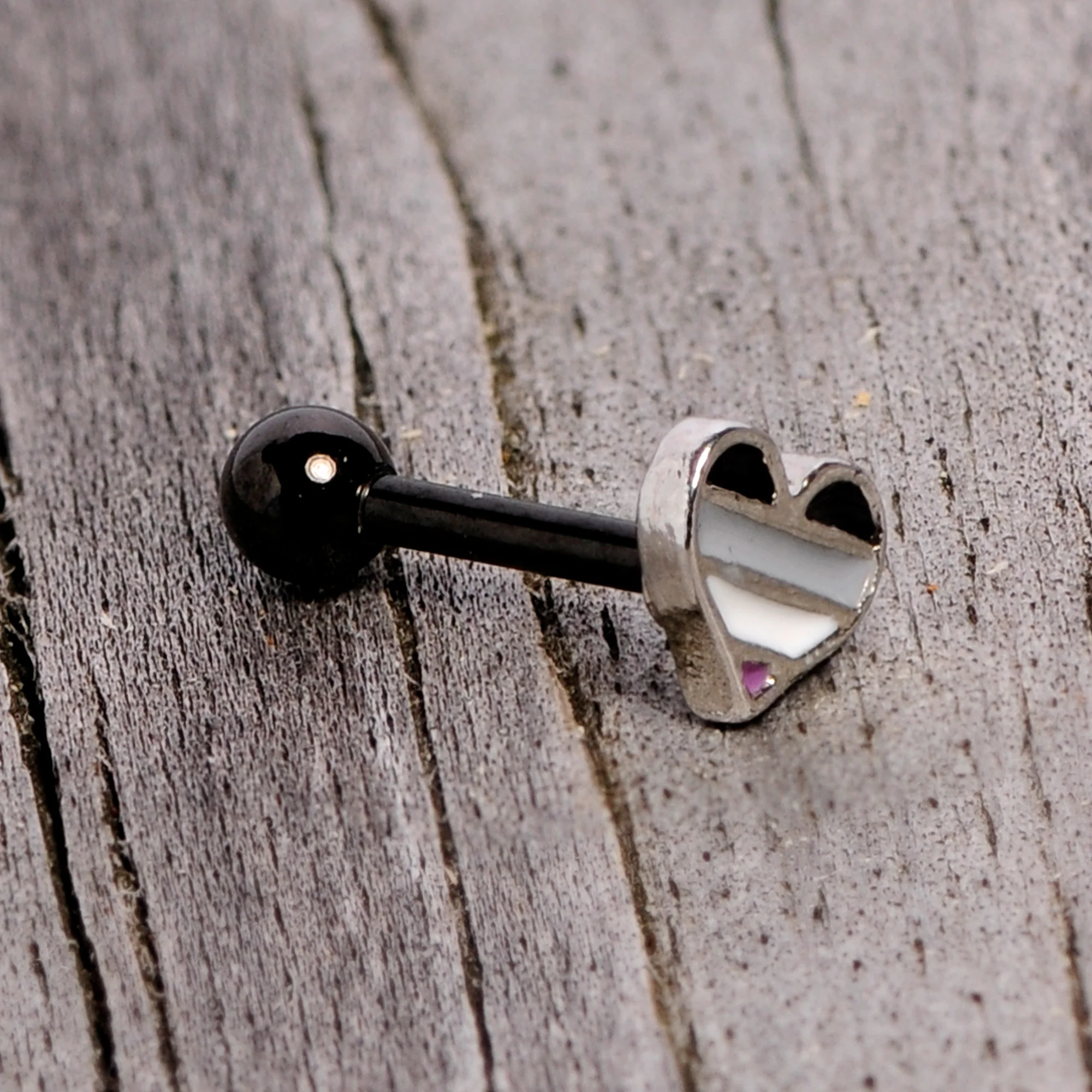 16G 1/4 Black Grey Purple Asexual Pride Heart Cartilage Tragus - Image 3