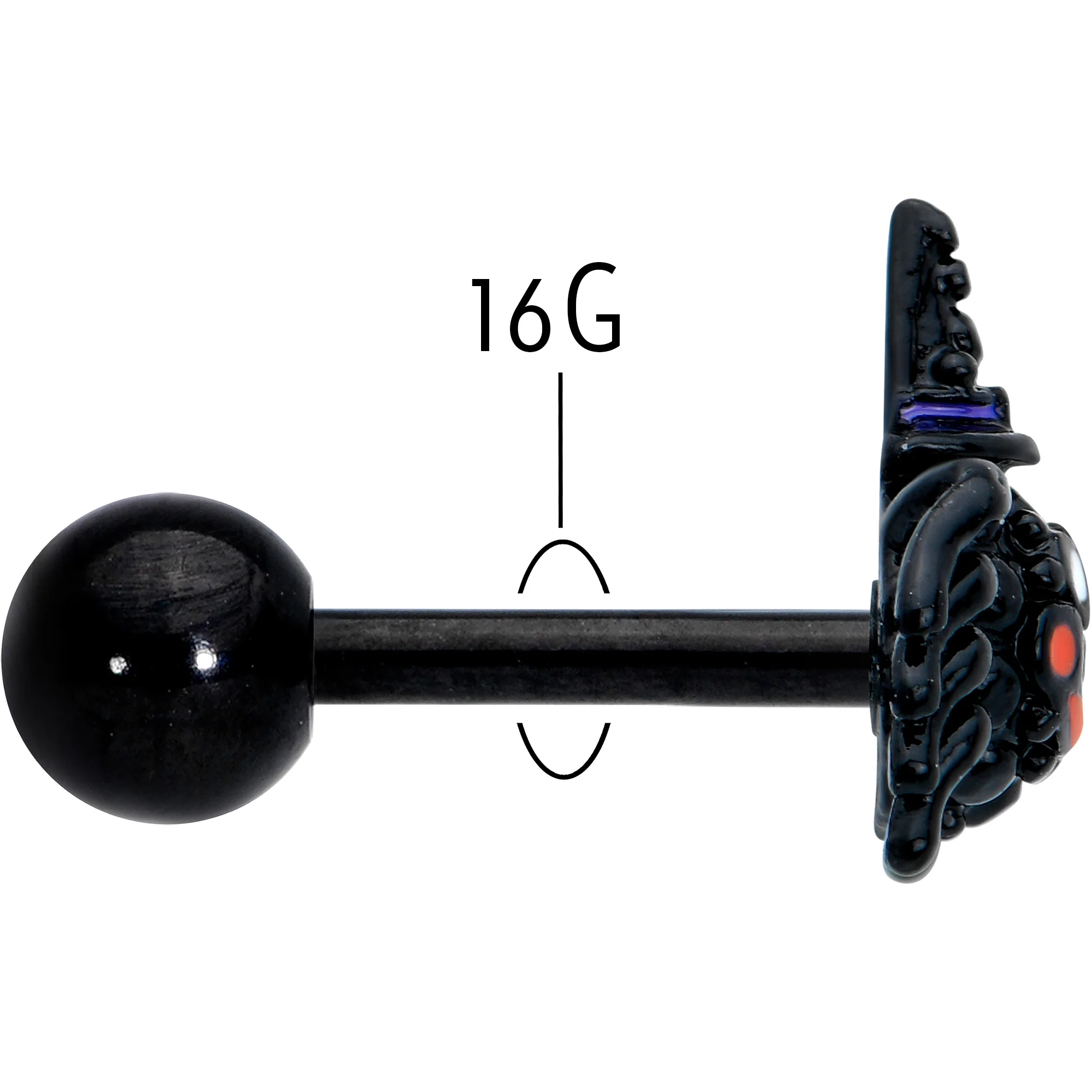 16G 1/4 Black Halloween Witchy Smiling Spider Cartilage Earring - Image 5