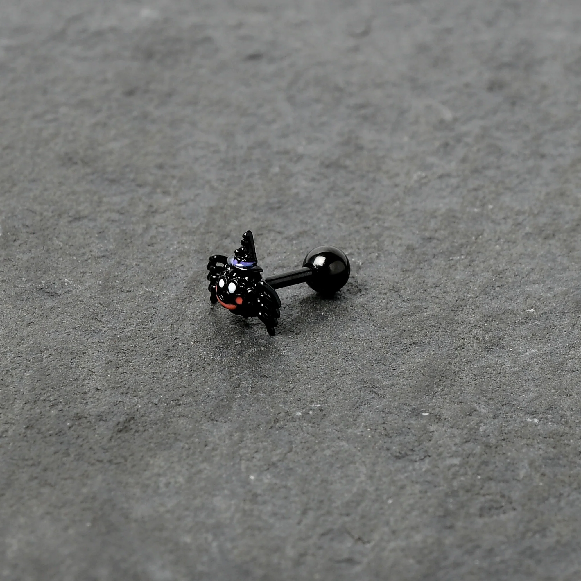 16G 1/4 Black Halloween Witchy Smiling Spider Cartilage Earring - Image 6