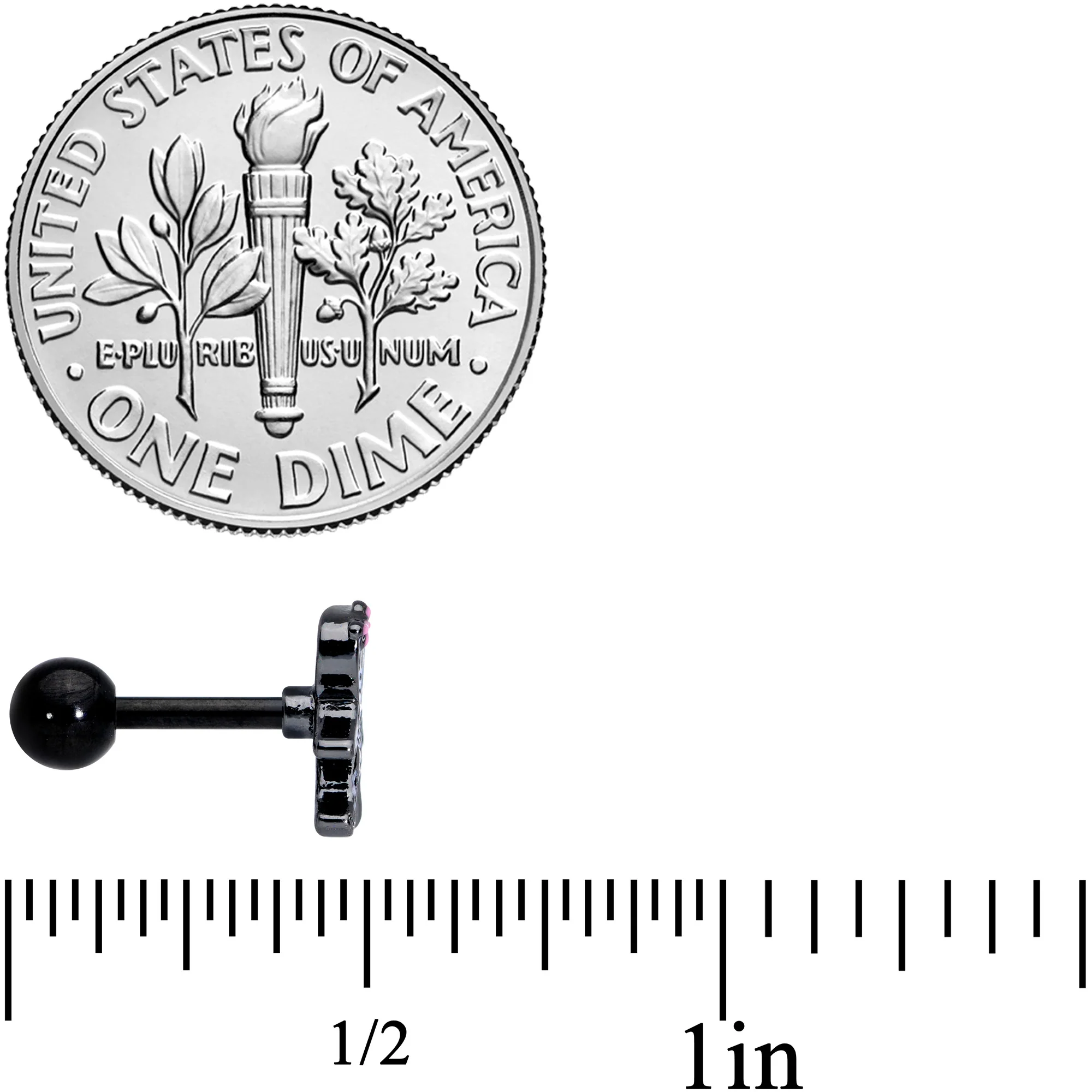 16G 1/4 Black PVD Skeleton Girl Halloween Cartilage Tragus - Image 4