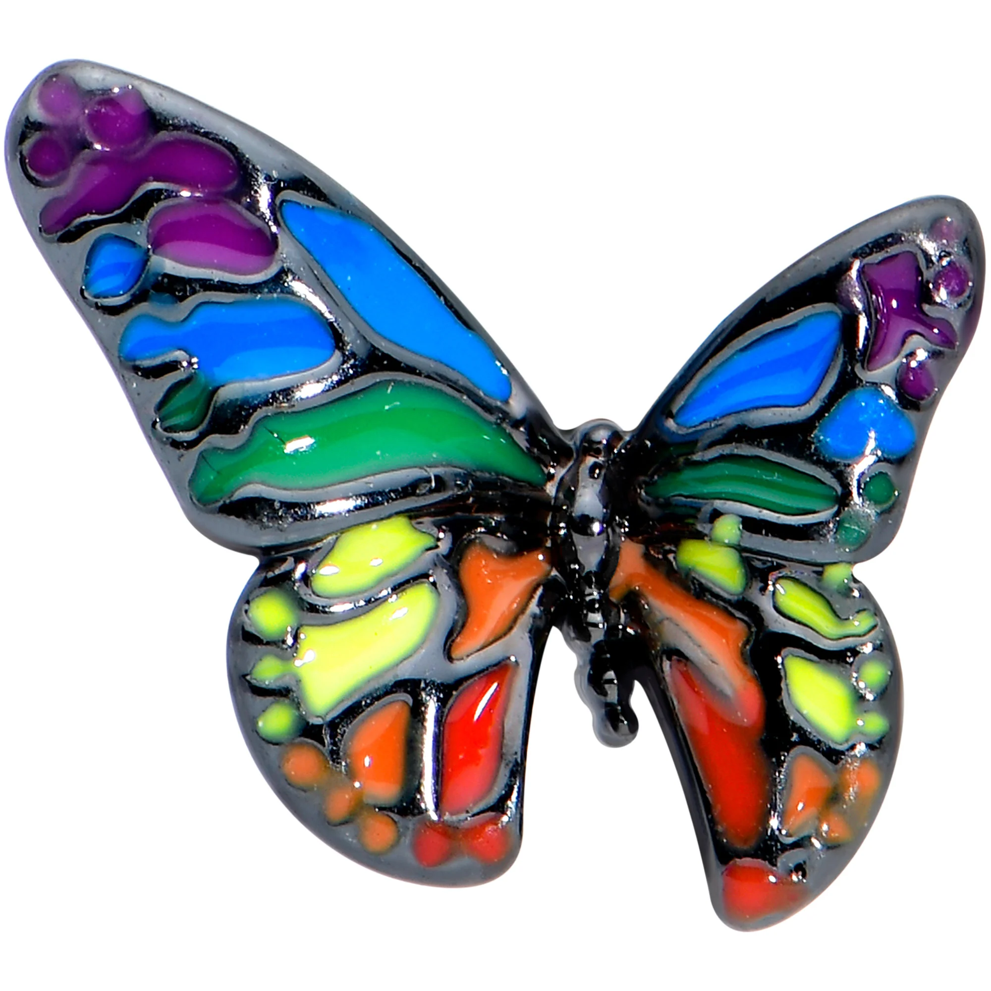 16G 1/4 Black Rainbow Pride Butterfly Cartilage Tragus Earring - Image 2