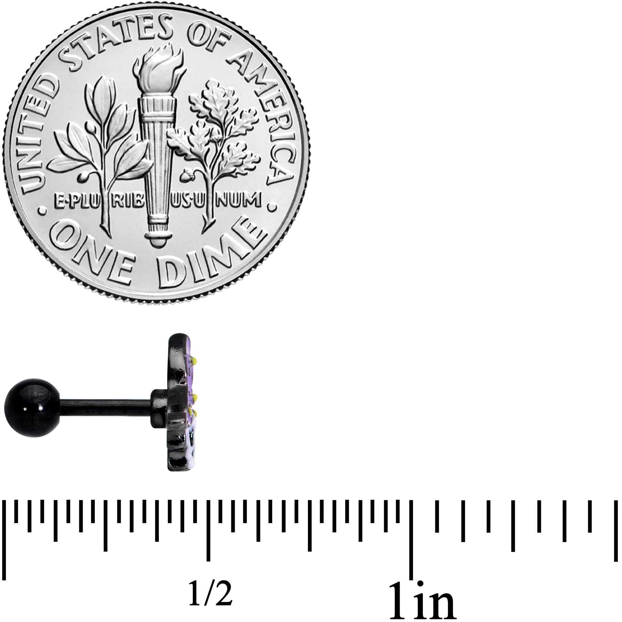 16G 1/4 Black Skull Purple Witch Hat Halloween Cartilage Tragus - Image 4