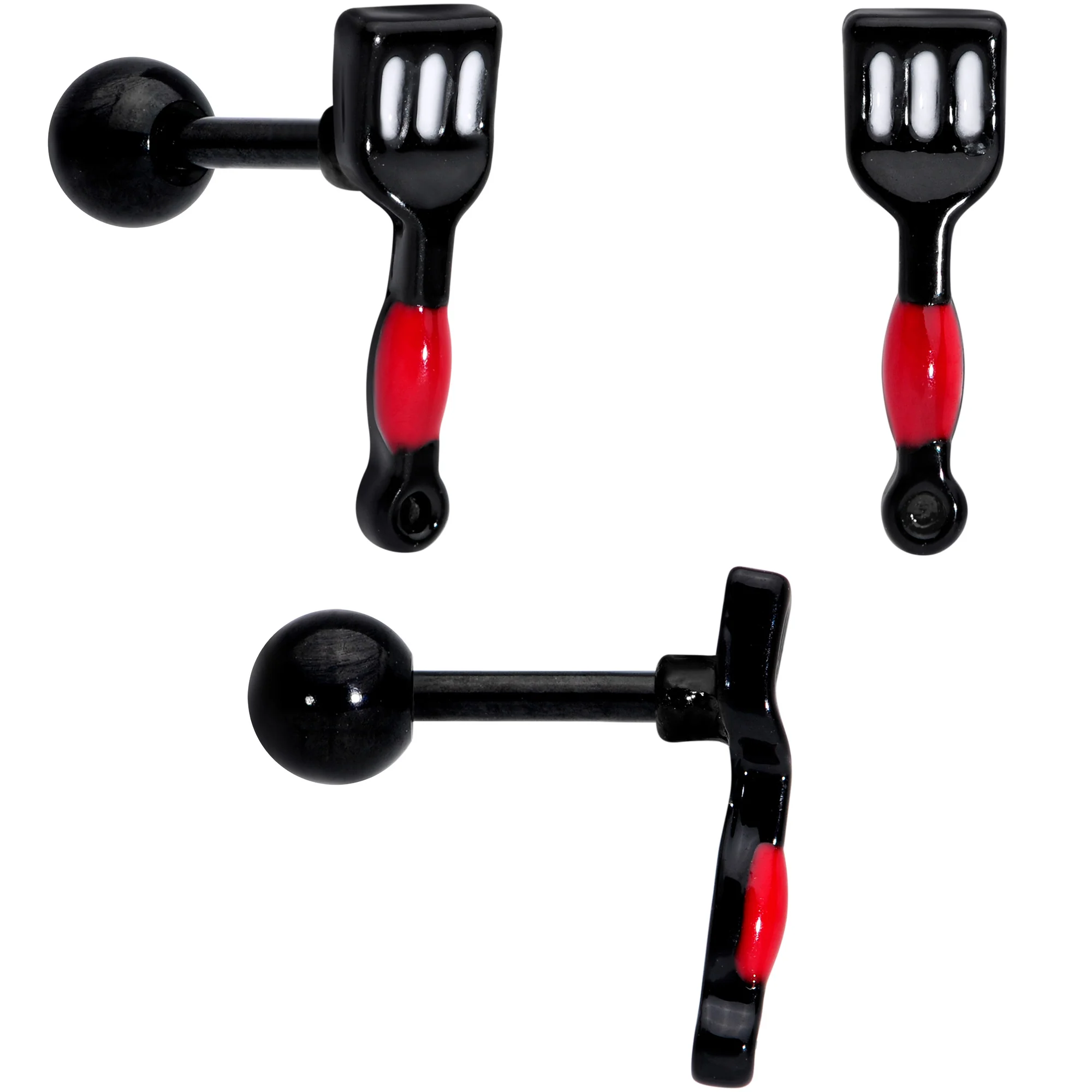 16G 1/4 Black Spatula Kitchen Cooking Cartilage Earring Set of 2 - Image 3