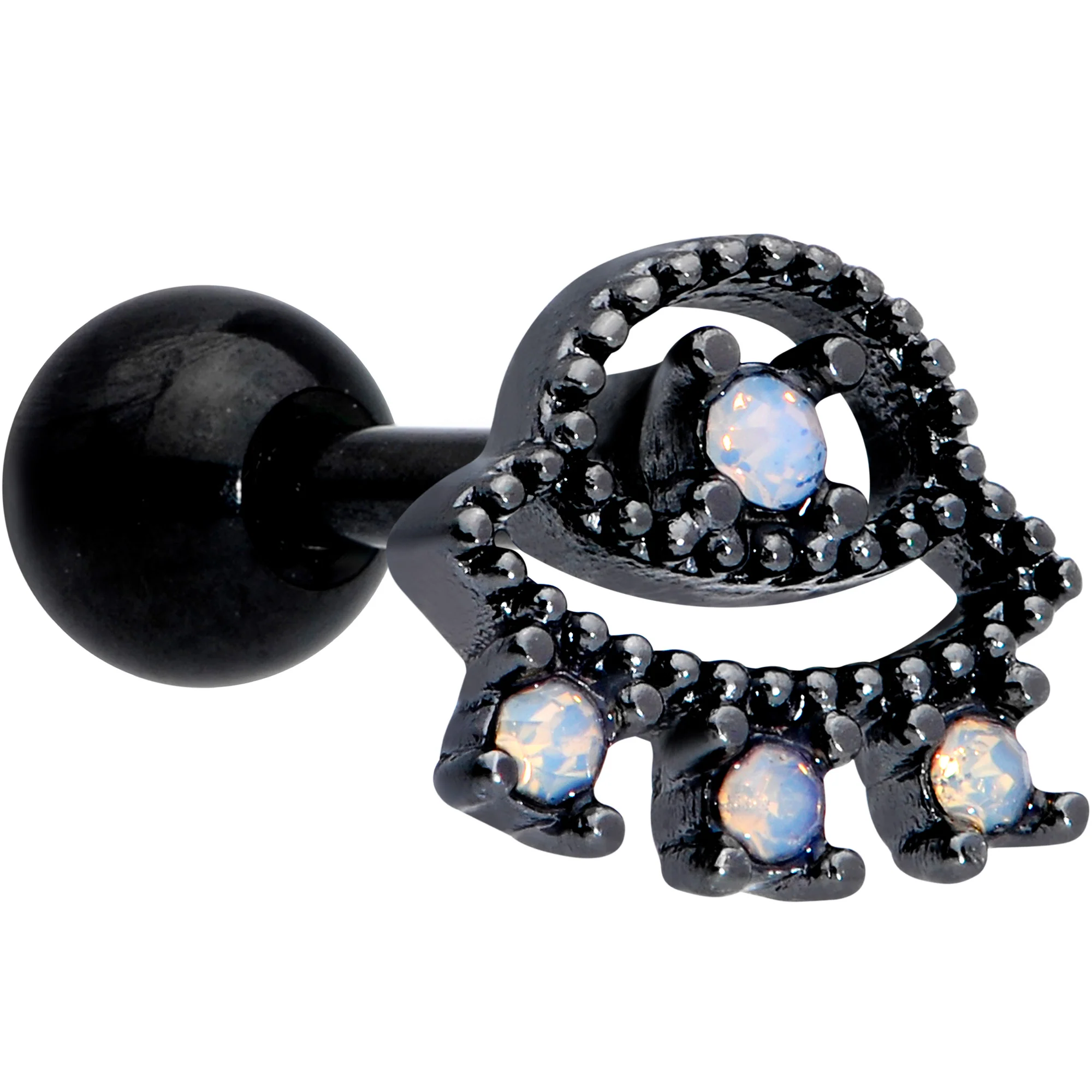 16G 1/4 Black White Faux Opal UFO Cartilage Tragus