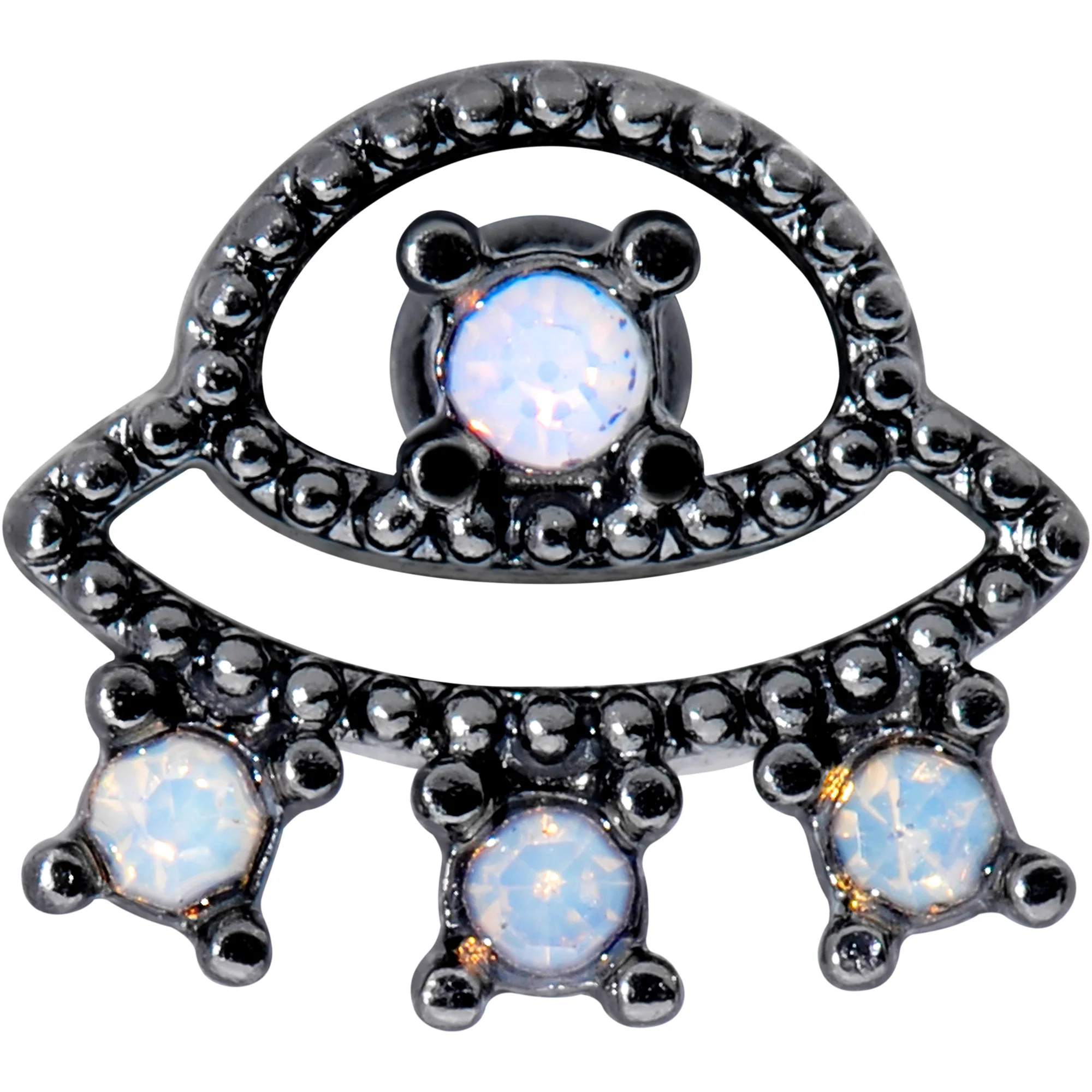 16G 1/4 Black White Faux Opal UFO Cartilage Tragus - Image 2