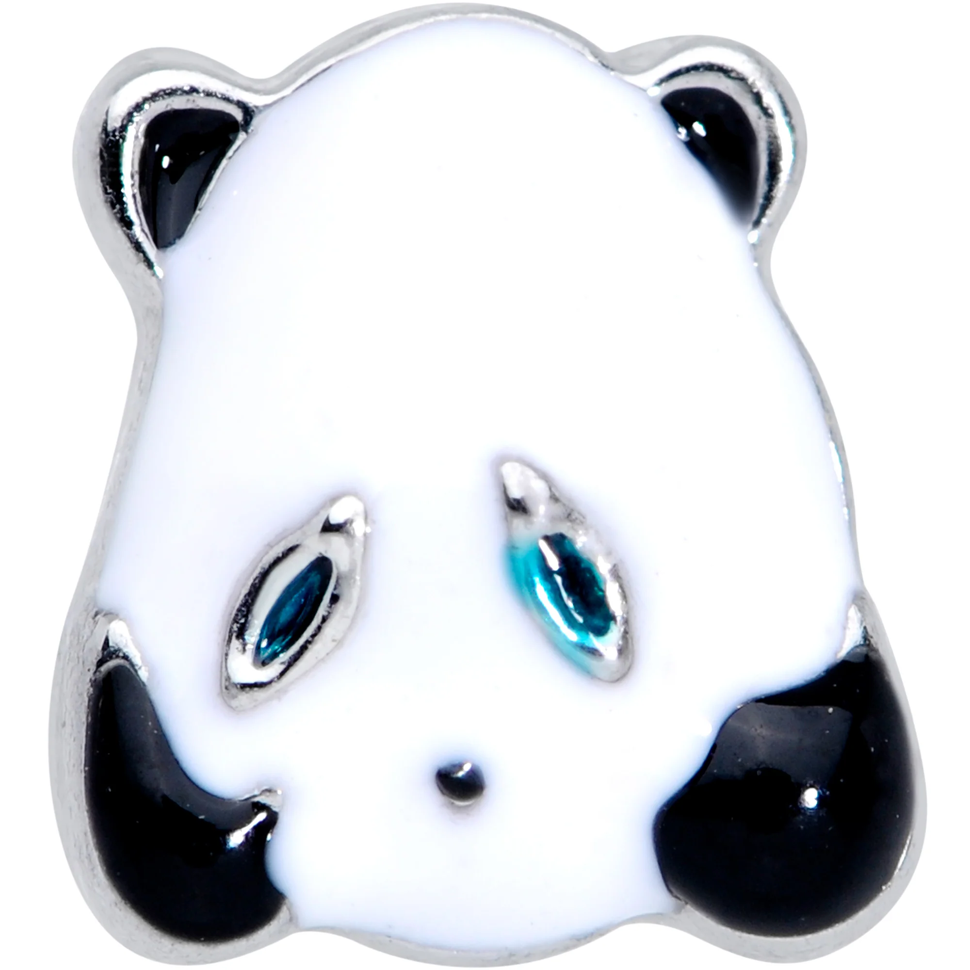 16G 1/4 Black White Round Panda Bear Cartilage Tragus Earring - Image 2