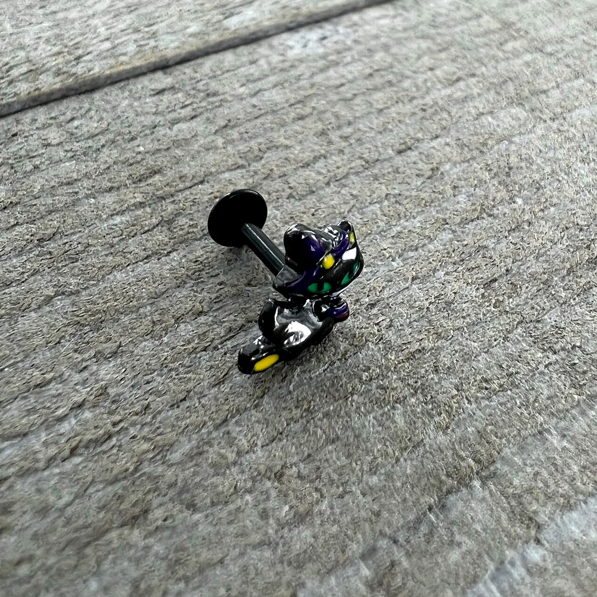 16G 1/4 Black Witch Cat Halloween Labret Monroe Tragus - Image 6