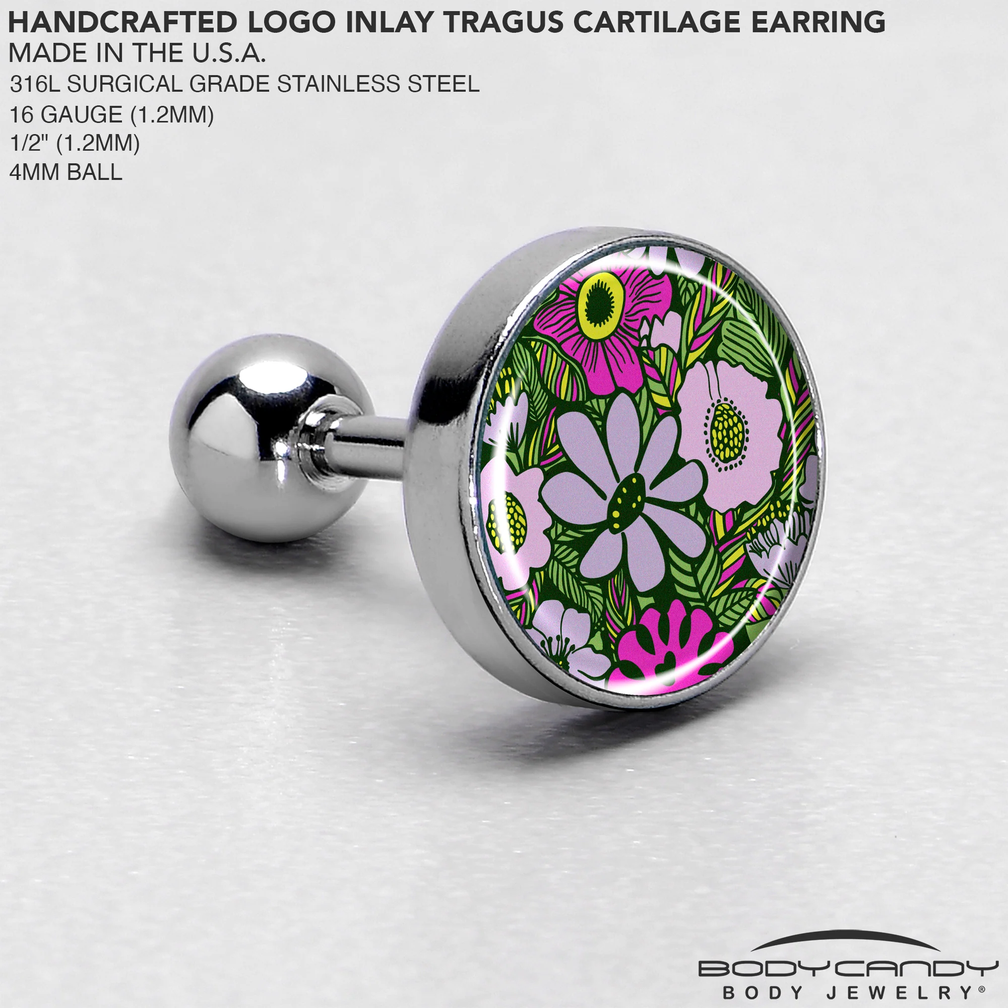 16G 1/4 Blossom Creation Paradise of Pink Flowers Cartilage Earring by Onyx O - Image 4