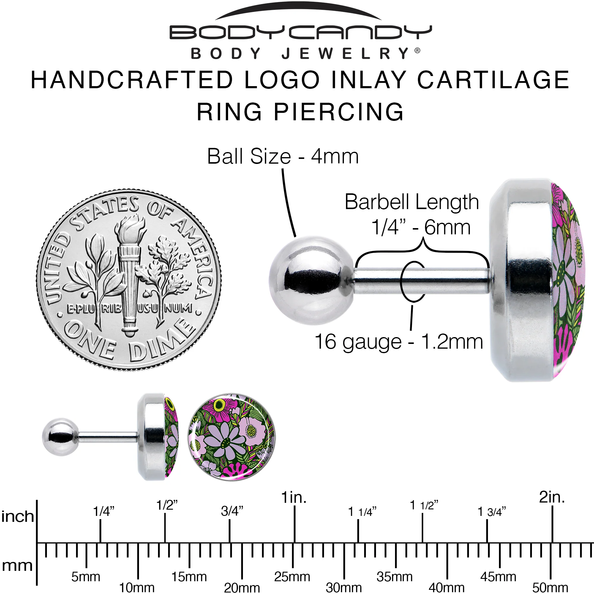 16G 1/4 Blossom Creation Paradise of Pink Flowers Cartilage Earring by Onyx O - Image 6