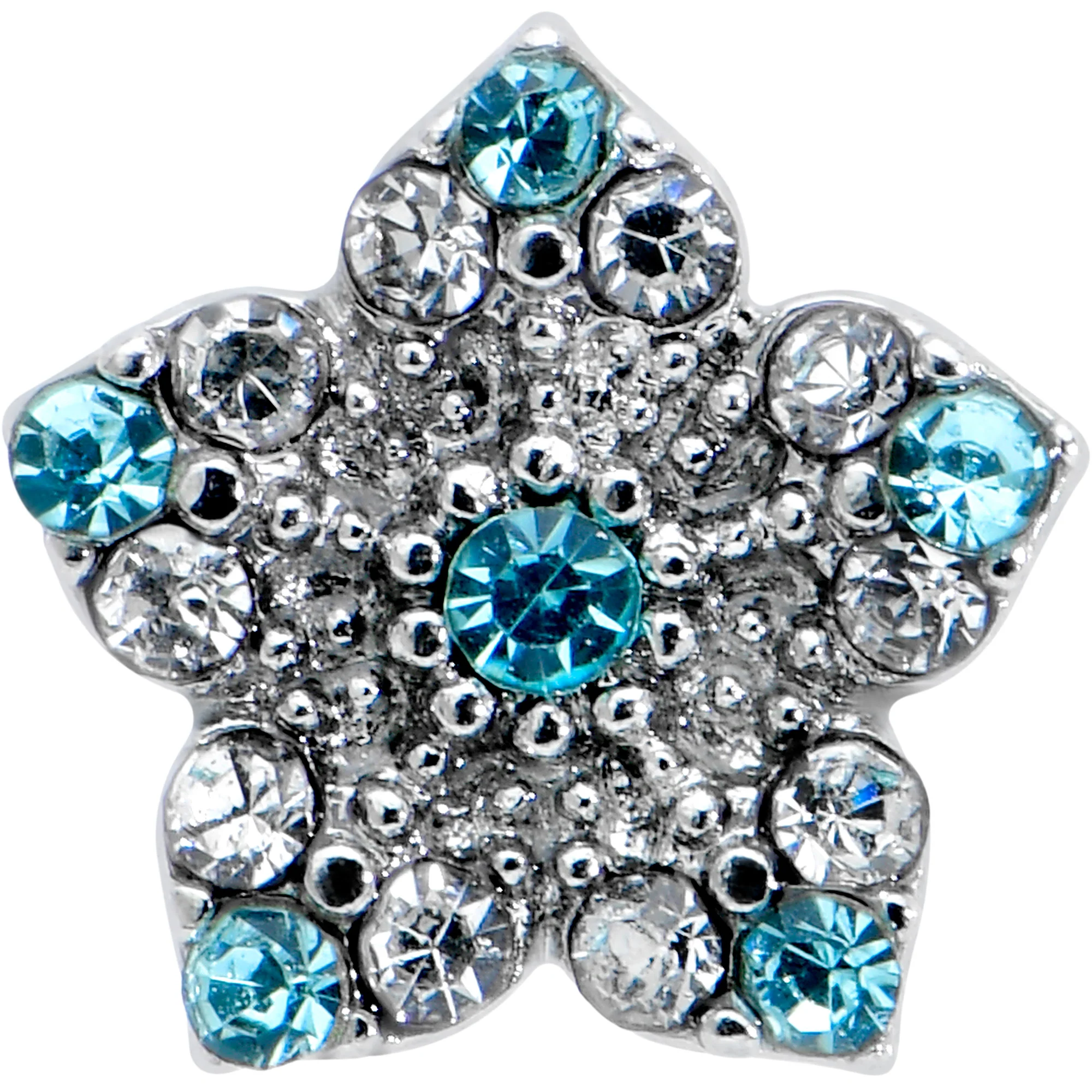 16G 1/4 Blue Clear Gem Opulent Flower Cartilage Tragus Earring - Image 2