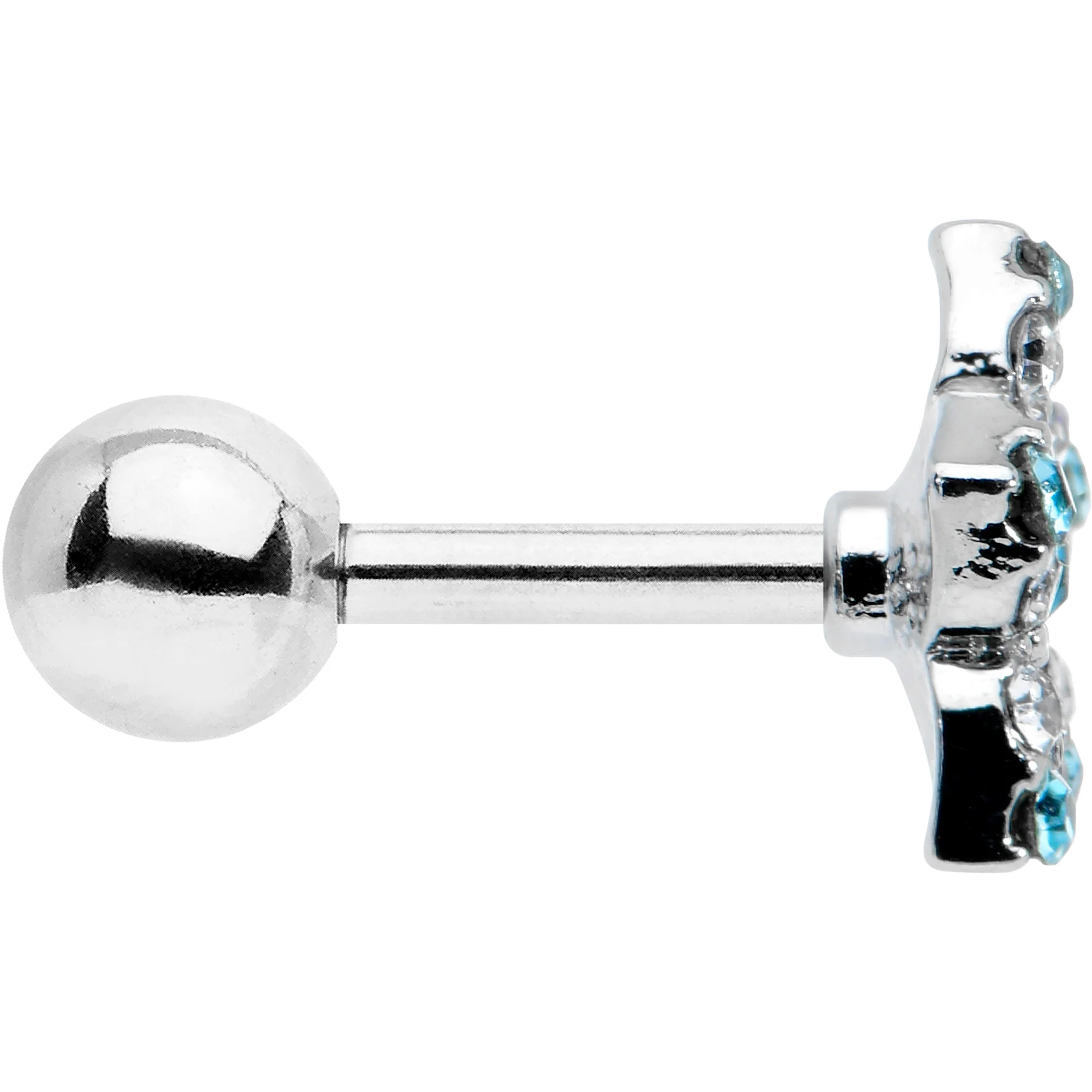 16G 1/4 Blue Clear Gem Opulent Flower Cartilage Tragus Earring - Image 3