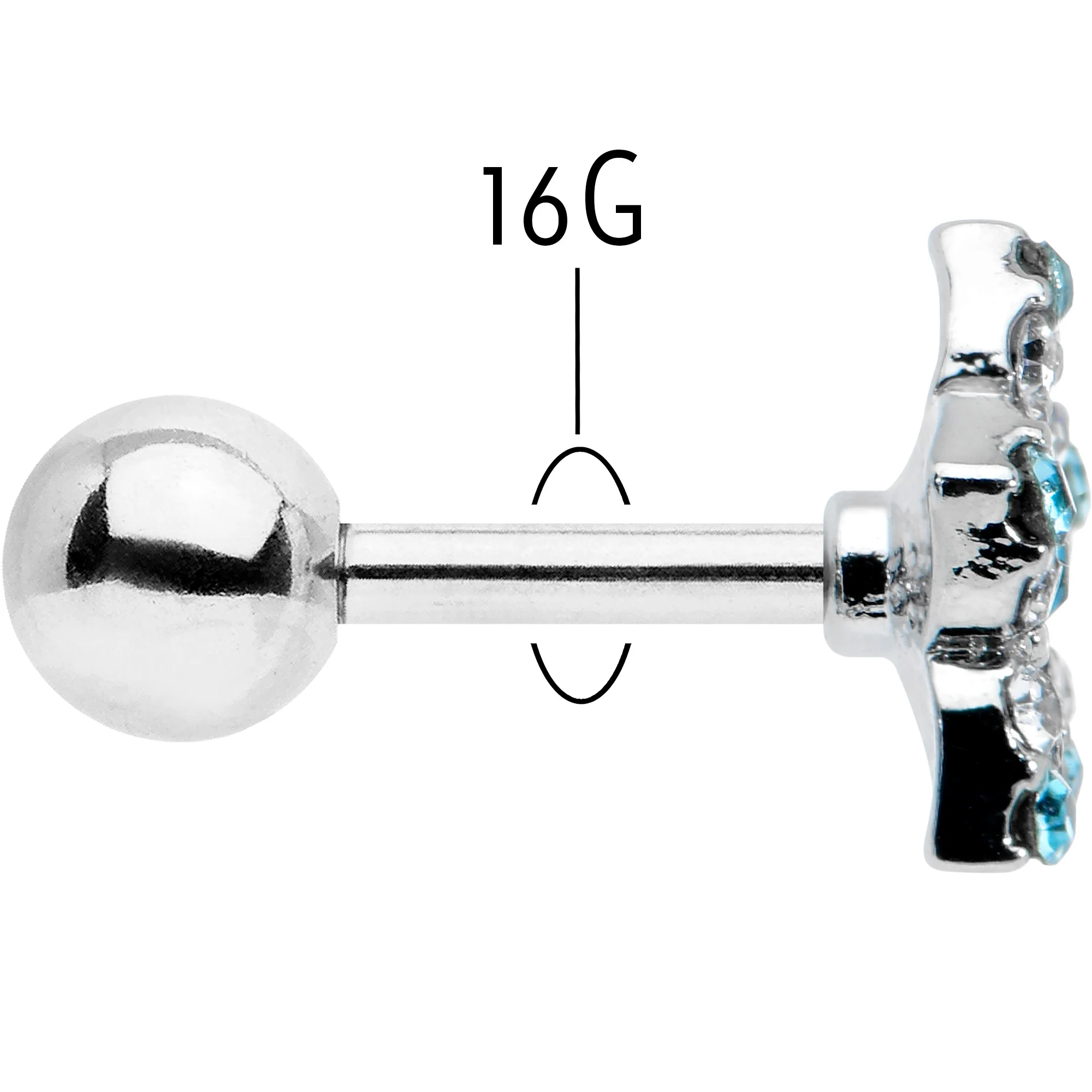 16G 1/4 Blue Clear Gem Opulent Flower Cartilage Tragus Earring - Image 5
