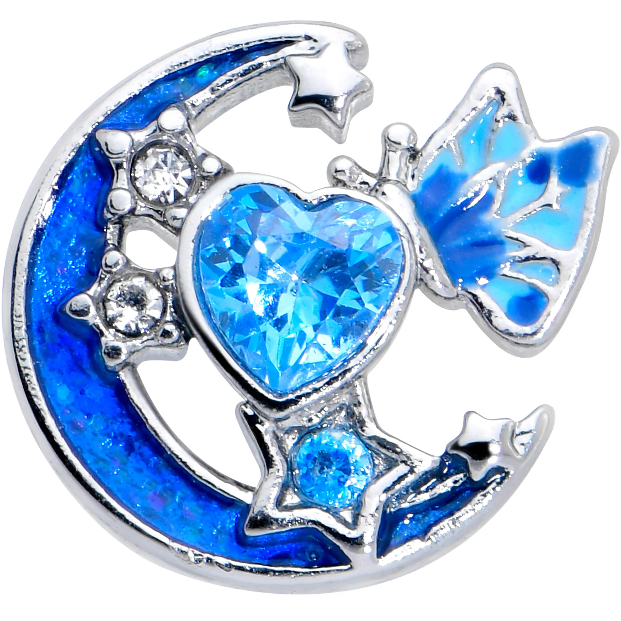 16G 1/4 Blue CZ Gem Butterfly Love Heart Cartilage Tragus Earring - Image 2