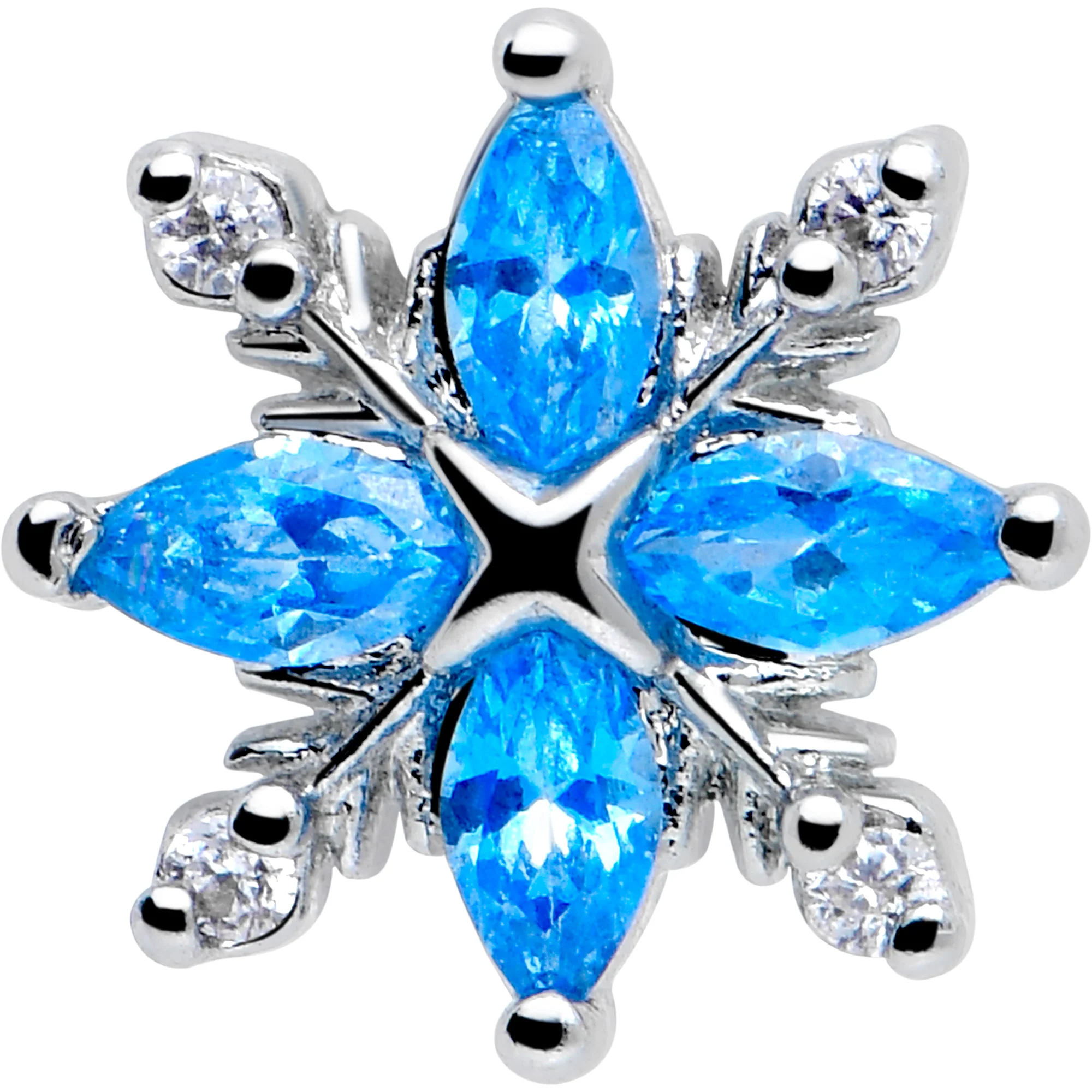 16G 1/4 Blue CZ Gem Classic Flower Flatback Stud - Image 3