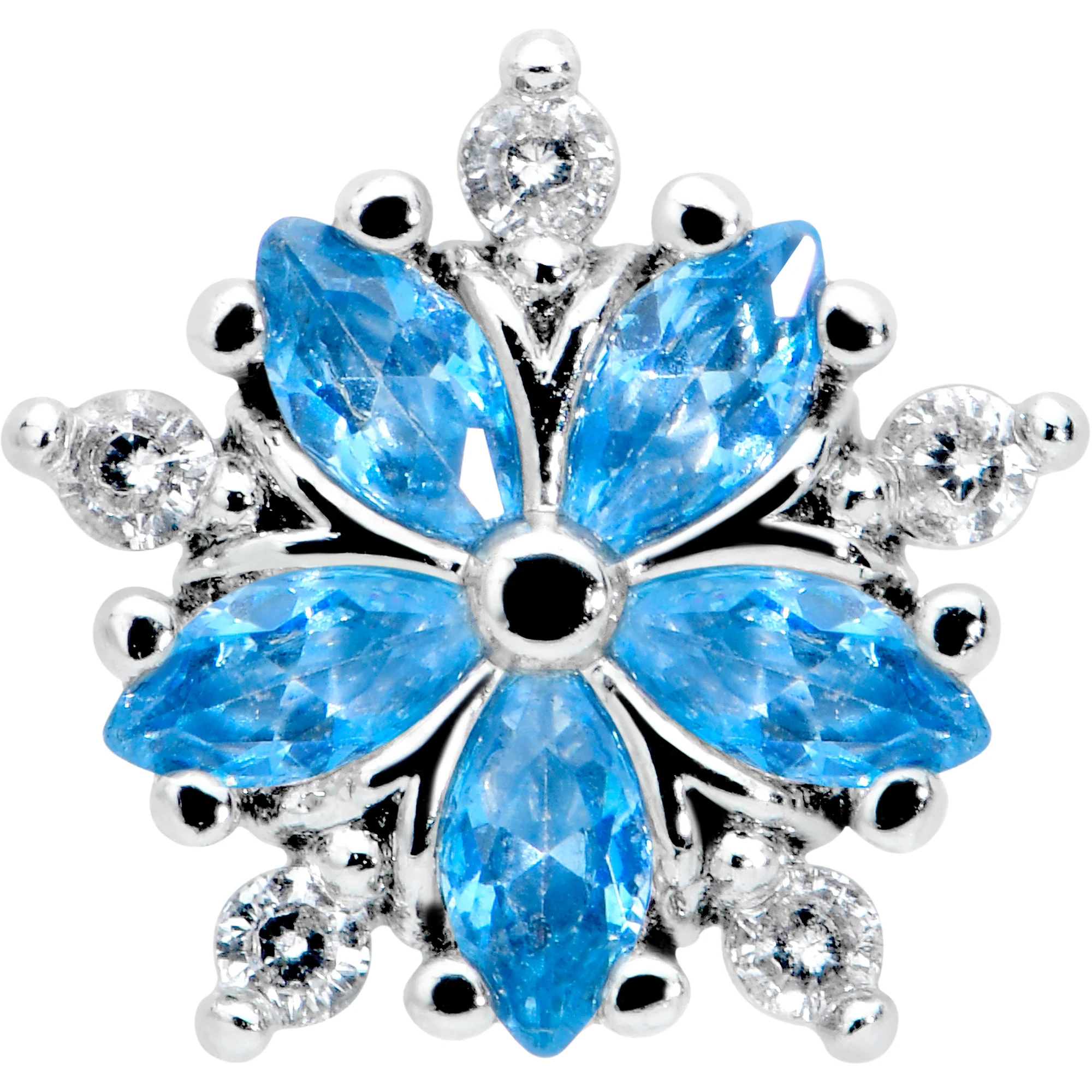 16G 1/4 Blue CZ Gem Floral Burst Cartilage Tragus Earring - Image 2