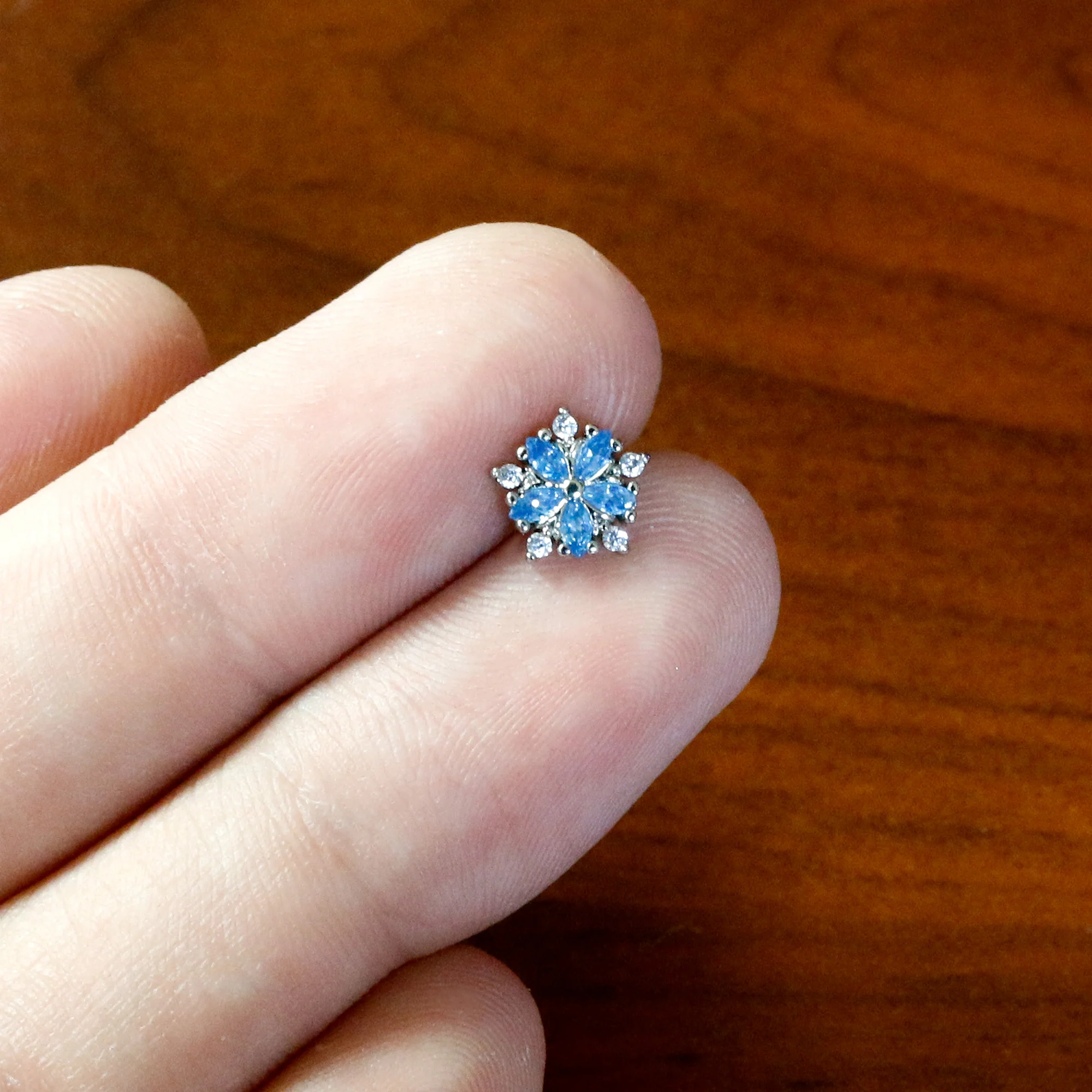 16G 1/4 Blue CZ Gem Floral Burst Cartilage Tragus Earring - Image 7