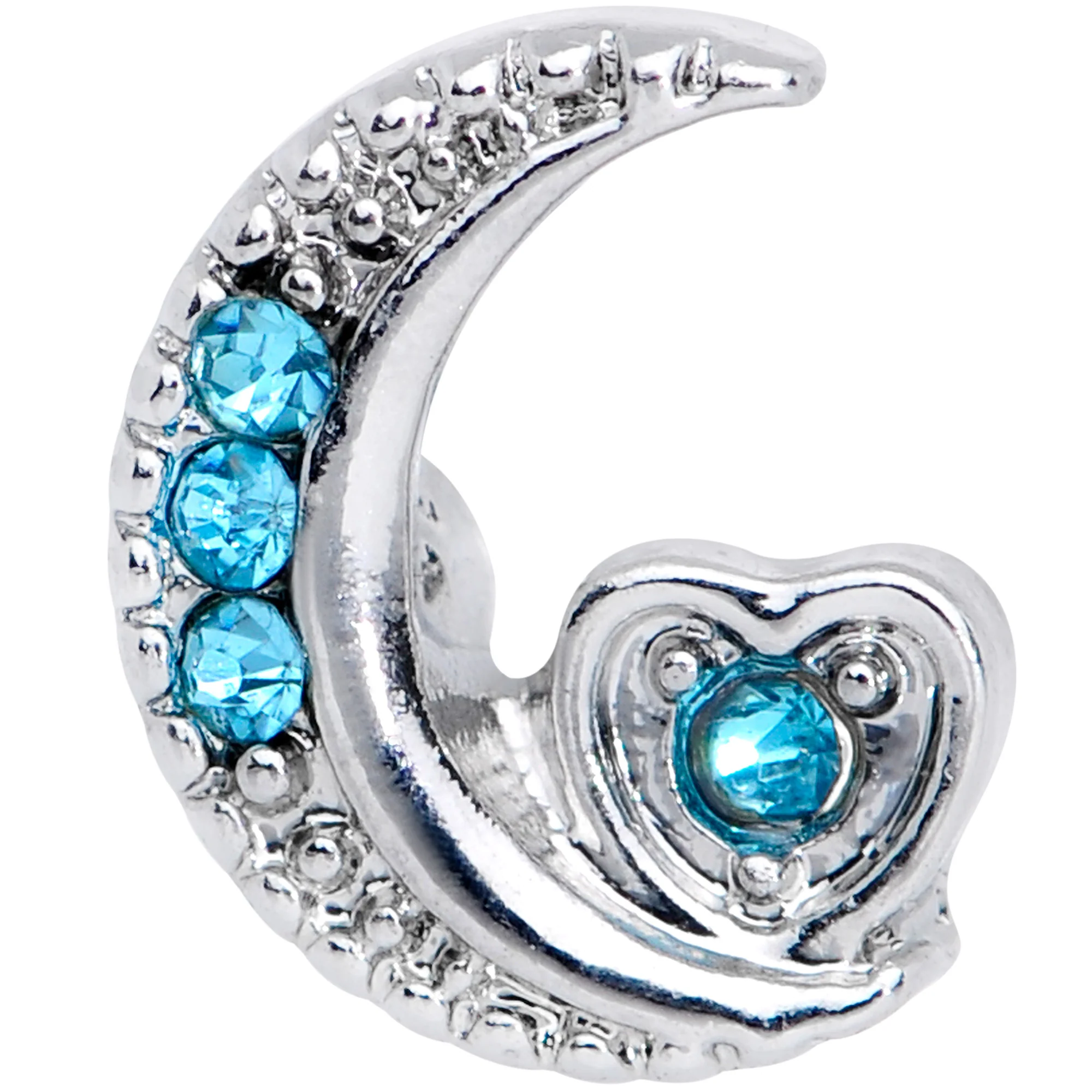 16G 1/4 Blue CZ Gem Moon and Heart Cartilage Tragus Earring - Image 2